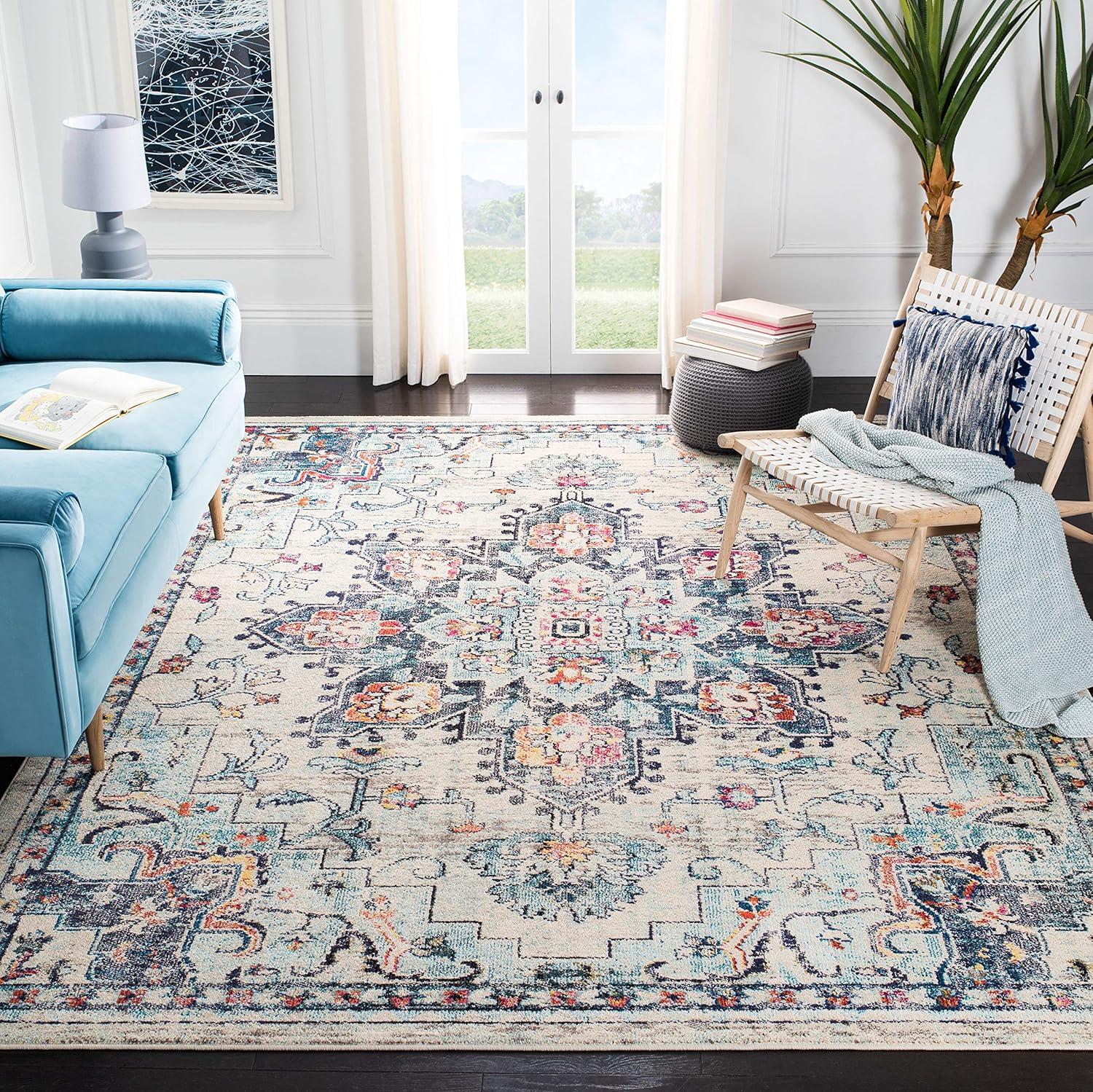 image:imageSAFAVIEH Madison Collection Area Rug 67 Square Cream amp Blue Boho Chic Distressed Medallion Design NonShedding amp Easy to Clean Ideal for Living Room Bedroom Dining Space MAD473BCreamBlue
