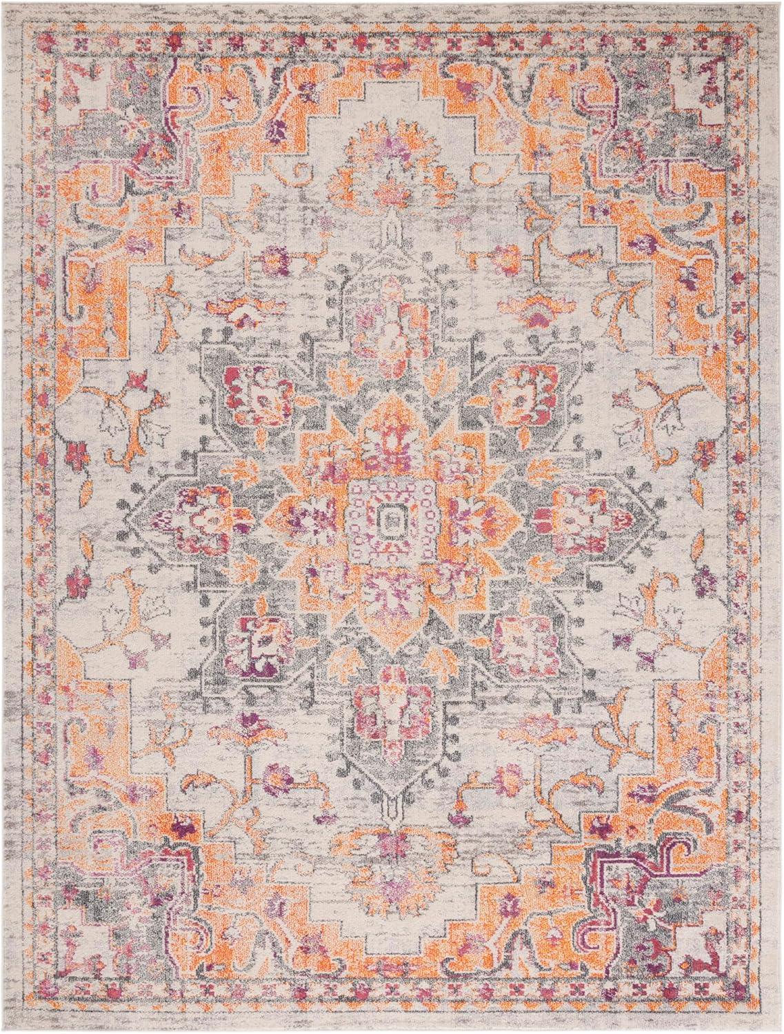 image:imageSAFAVIEH Madison Collection Area Rug 67 Square Cream amp Blue Boho Chic Distressed Medallion Design NonShedding amp Easy to Clean Ideal for Living Room Bedroom Dining Space MAD473BBeigeOrange