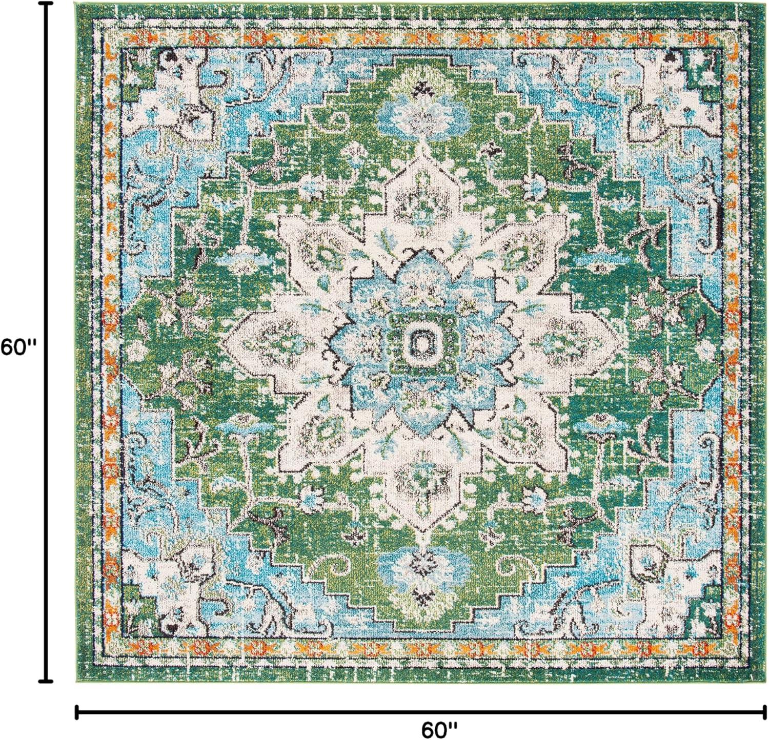 image:imageSAFAVIEH Madison Collection Area Rug 67 Square Cream amp Blue Boho Chic Distressed Medallion Design NonShedding amp Easy to Clean Ideal for Living Room Bedroom Dining Space MAD473BGreenTurquoise