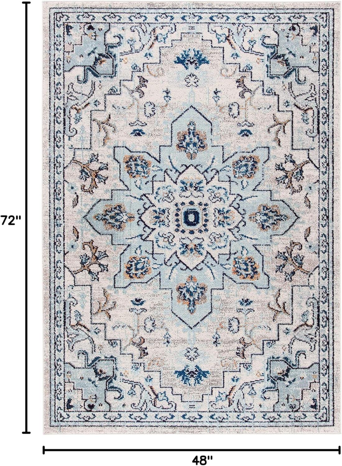 image:imageSAFAVIEH Madison Collection Area Rug 67 Square Cream amp Blue Boho Chic Distressed Medallion Design NonShedding amp Easy to Clean Ideal for Living Room Bedroom Dining Space MAD473BIvoryLight Blue