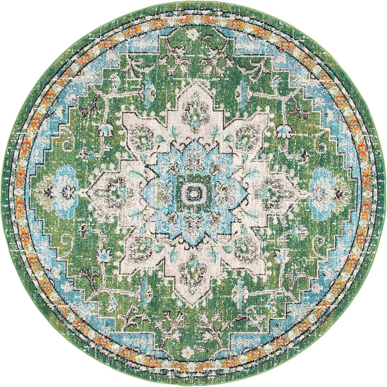 image:imageSAFAVIEH Madison Collection Area Rug 67 Square Cream amp Blue Boho Chic Distressed Medallion Design NonShedding amp Easy to Clean Ideal for Living Room Bedroom Dining Space MAD473BGreenTurquoise