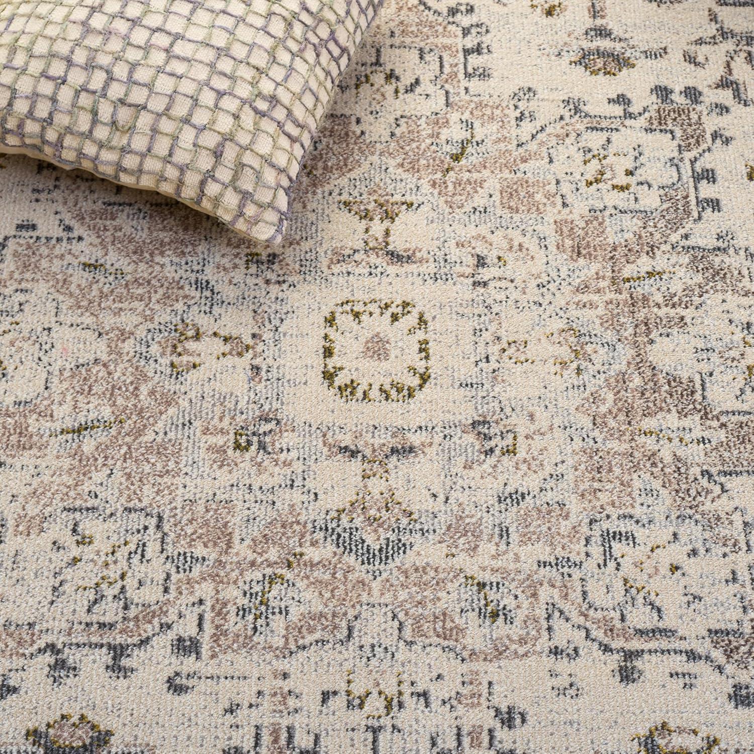 image:imageSAFAVIEH Madison Collection Area Rug 67 Square Cream amp Blue Boho Chic Distressed Medallion Design NonShedding amp Easy to Clean Ideal for Living Room Bedroom Dining Space MAD473BIvoryGrey Gold