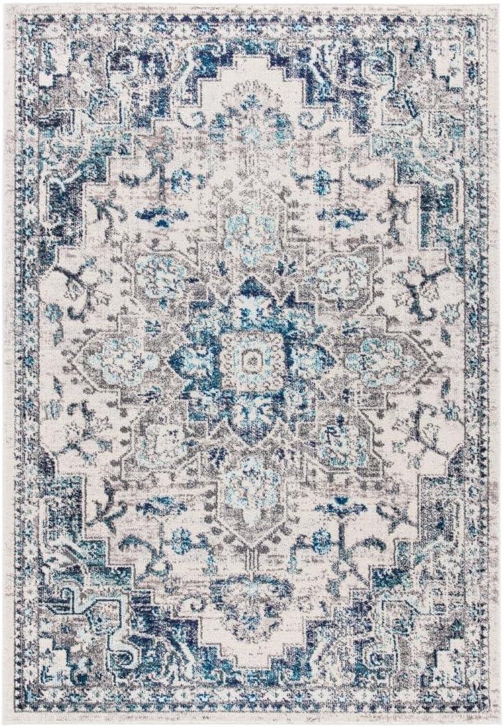 image:imageSAFAVIEH Madison Collection Area Rug 67 Square Cream amp Blue Boho Chic Distressed Medallion Design NonShedding amp Easy to Clean Ideal for Living Room Bedroom Dining Space MAD473BIvoryGrey