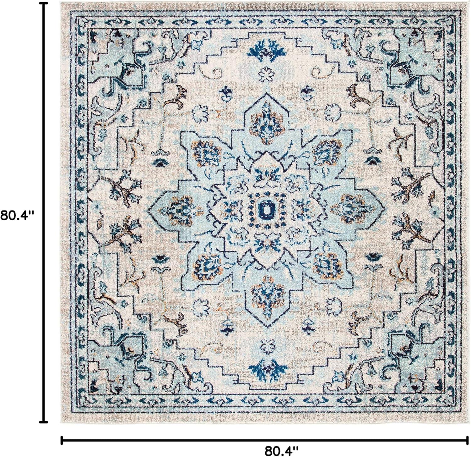 image:imageSAFAVIEH Madison Collection Area Rug 67 Square Cream amp Blue Boho Chic Distressed Medallion Design NonShedding amp Easy to Clean Ideal for Living Room Bedroom Dining Space MAD473BIvoryLight Blue