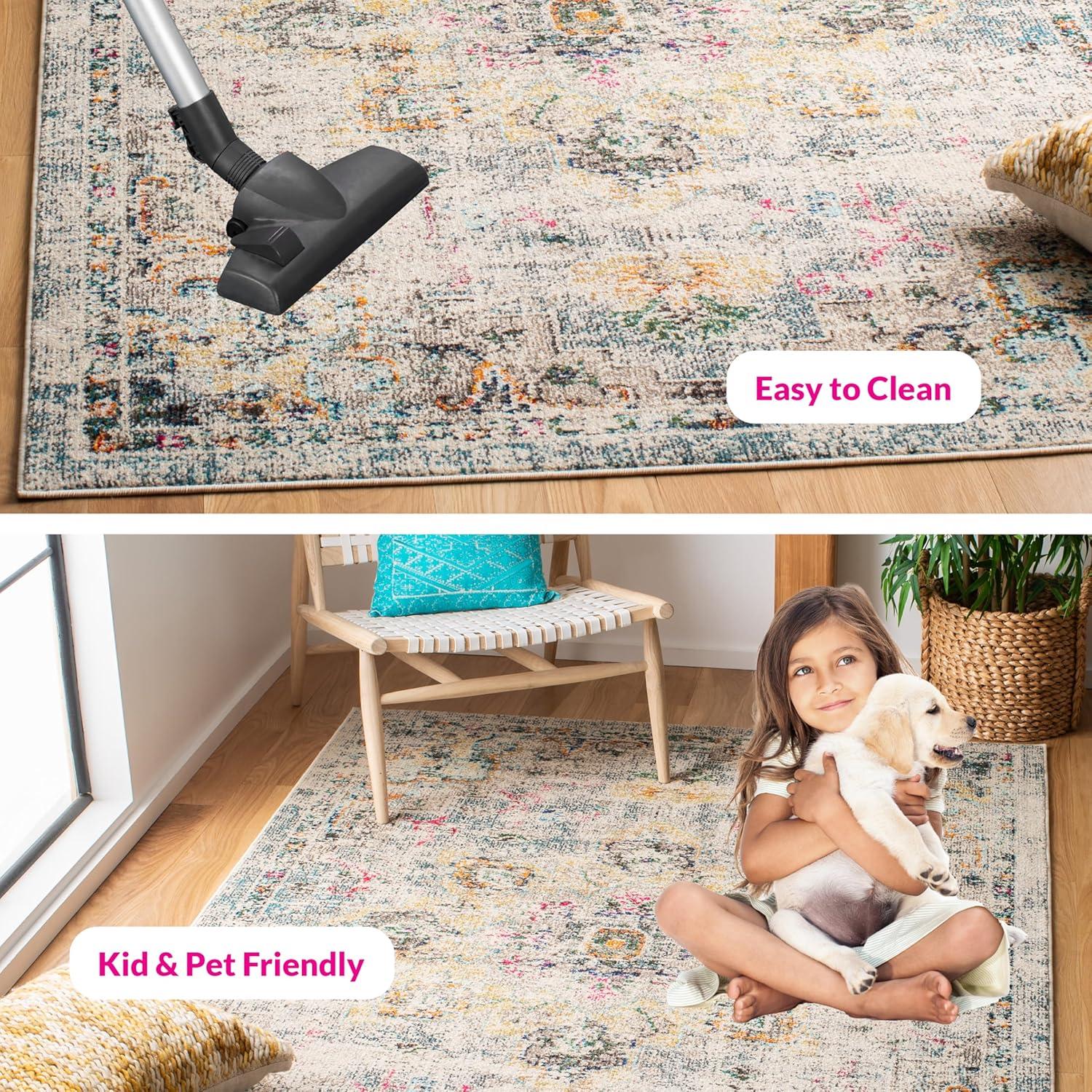 image:imageSAFAVIEH Madison Collection Area Rug 67 Square Cream amp Blue Boho Chic Distressed Medallion Design NonShedding amp Easy to Clean Ideal for Living Room Bedroom Dining Space MAD473BGreyGold
