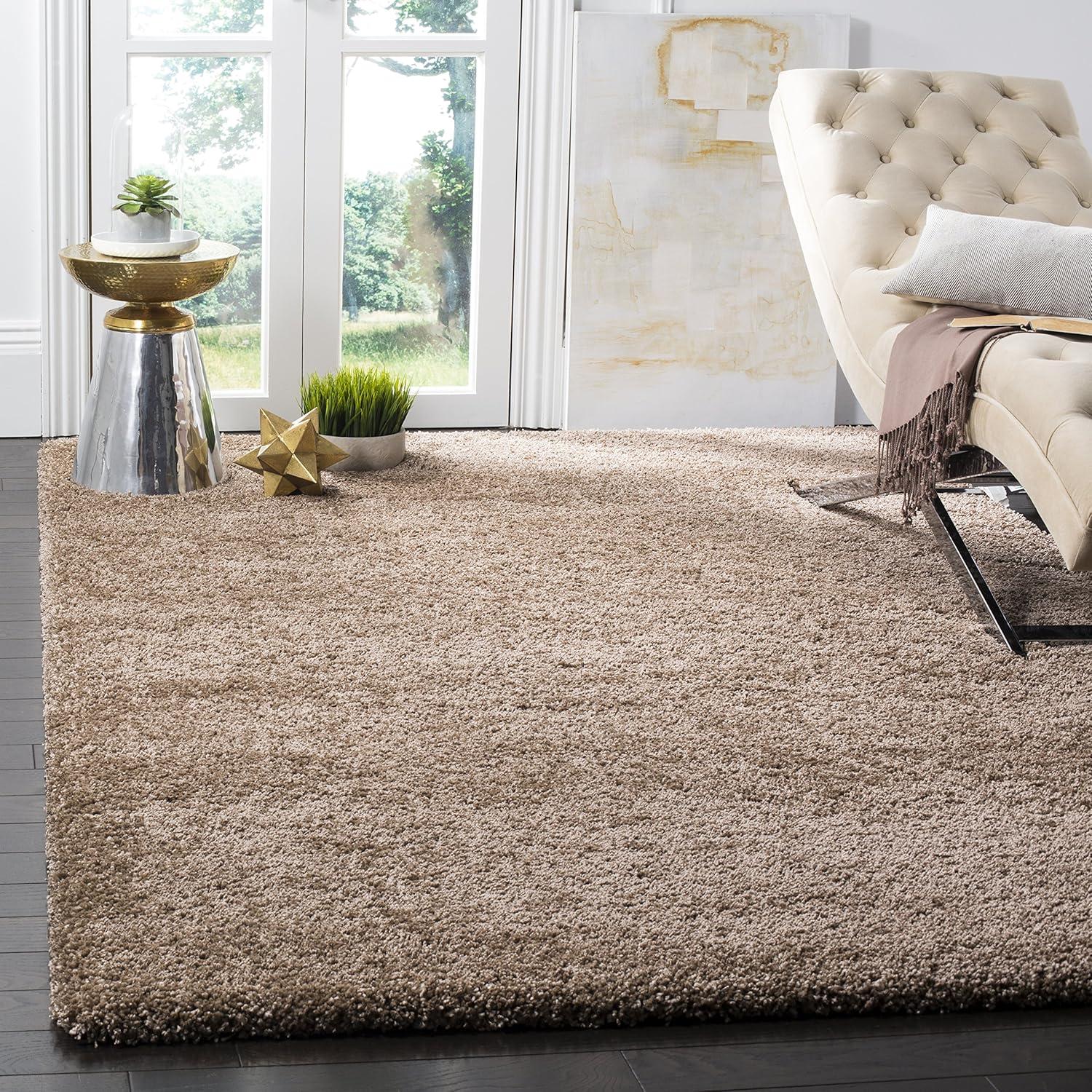 image:imageSAFAVIEH Milan Shag Collection Area Rug 51 x 8 Aqua Blue Solid Design NonShedding amp Easy to Clean Plush Thick Pile Ideal for Living Room Bedroom SG1806060Dark Beige