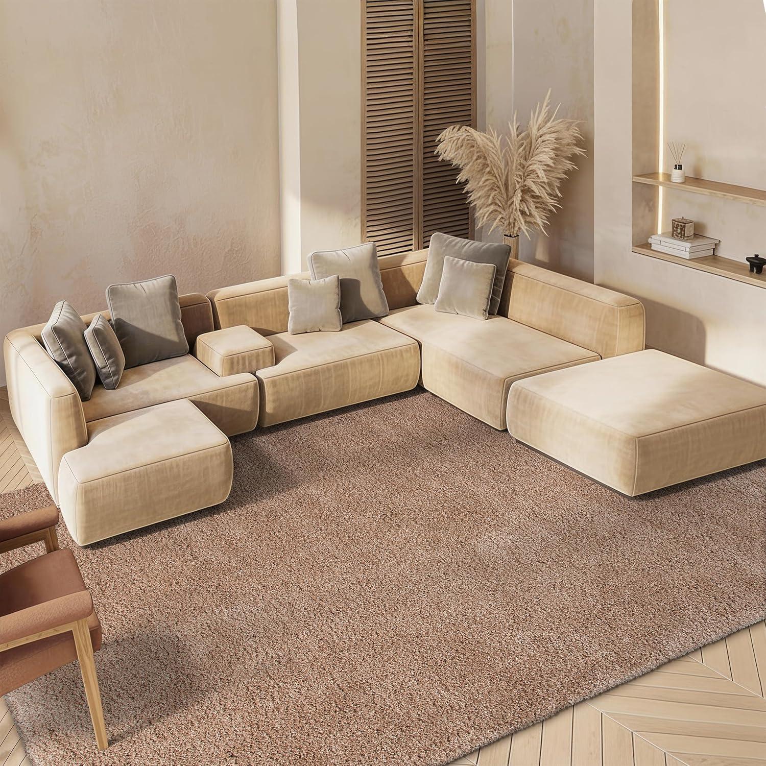 image:imageSAFAVIEH Milan Shag Collection Area Rug 51 x 8 Aqua Blue Solid Design NonShedding amp Easy to Clean Plush Thick Pile Ideal for Living Room Bedroom SG1806060Dark Beige