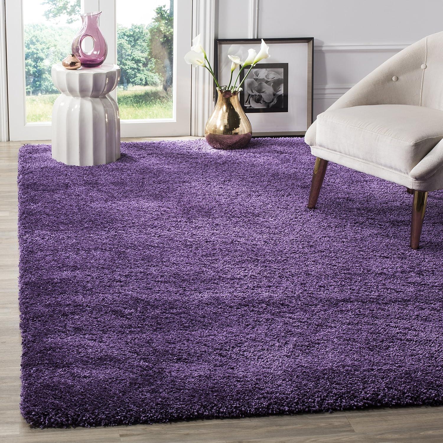 image:imageSAFAVIEH Milan Shag Collection Area Rug 51 x 8 Aqua Blue Solid Design NonShedding amp Easy to Clean Plush Thick Pile Ideal for Living Room Bedroom SG1806060Purple