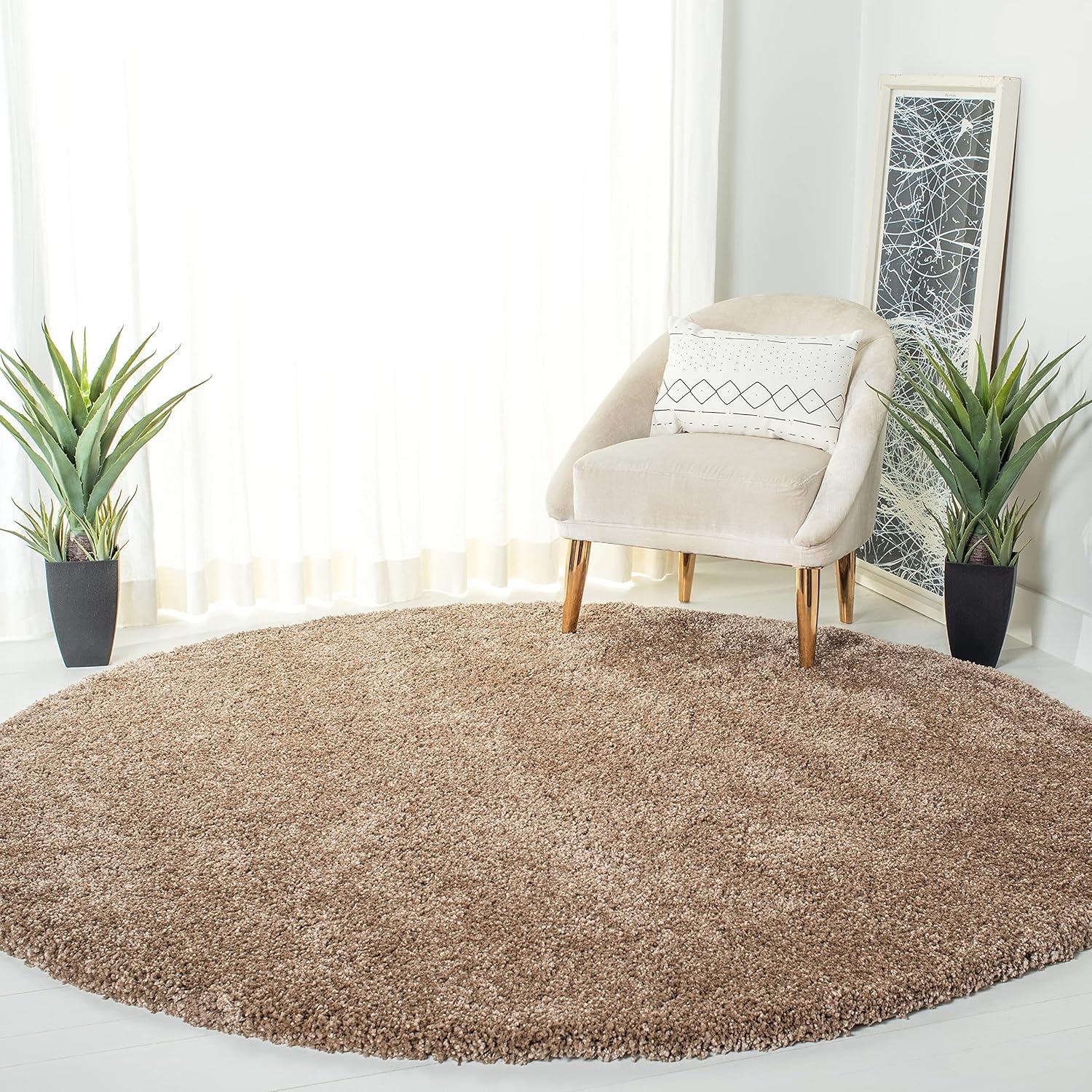 image:imageSAFAVIEH Milan Shag Collection Area Rug 51 x 8 Aqua Blue Solid Design NonShedding amp Easy to Clean Plush Thick Pile Ideal for Living Room Bedroom SG1806060Dark Beige