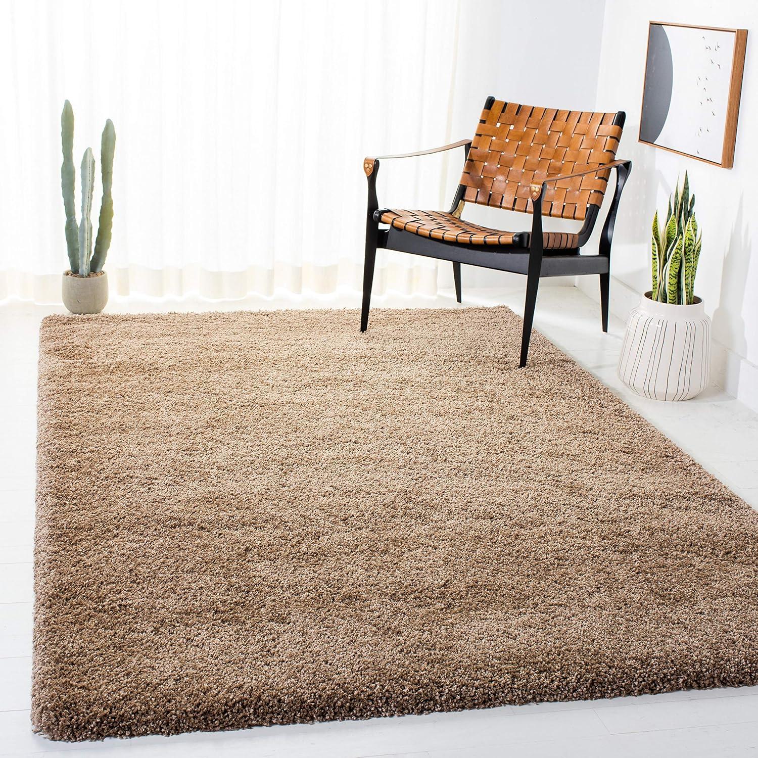 image:imageSAFAVIEH Milan Shag Collection Area Rug 51 x 8 Aqua Blue Solid Design NonShedding amp Easy to Clean Plush Thick Pile Ideal for Living Room Bedroom SG1806060Dark Beige
