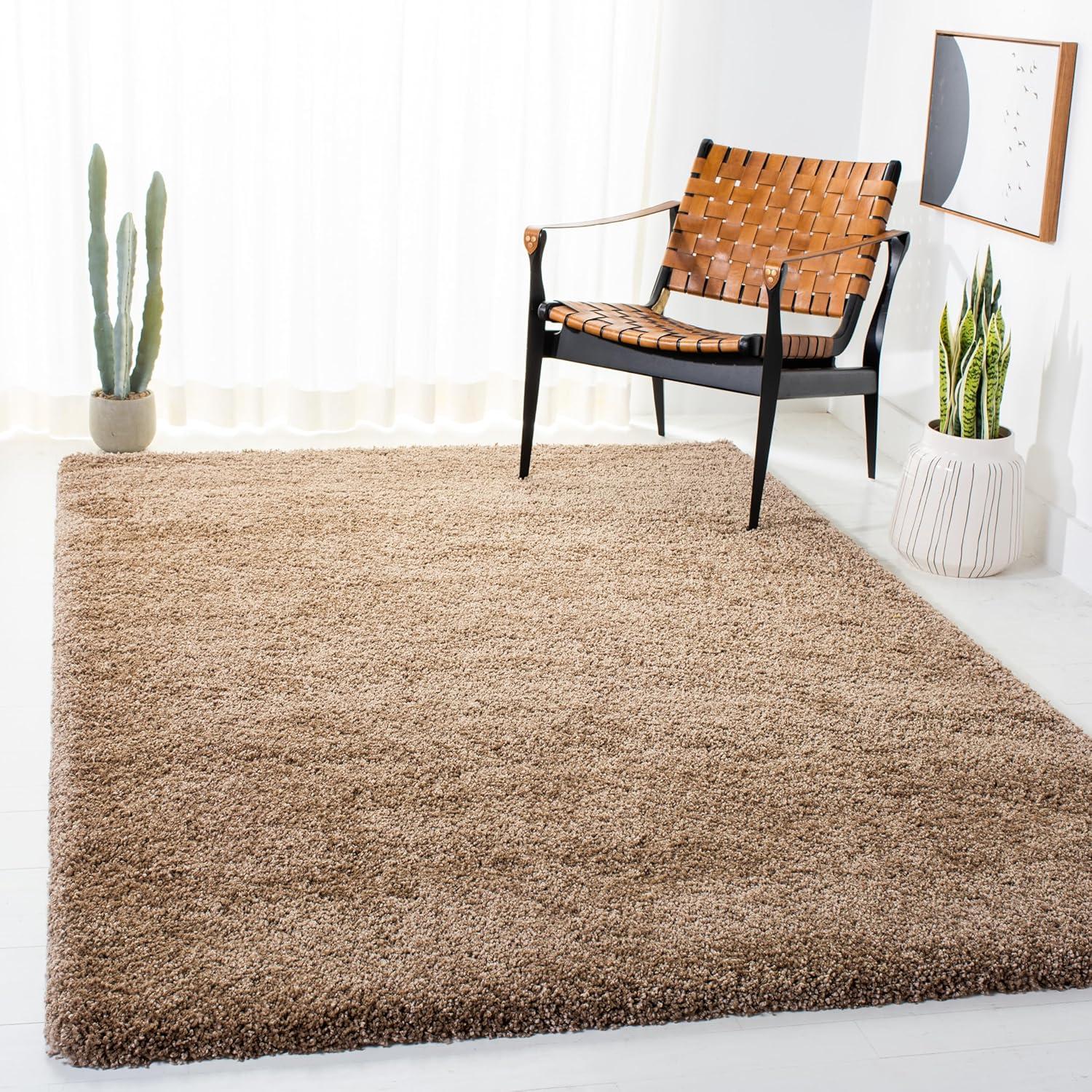 image:imageSAFAVIEH Milan Shag Collection Area Rug 51 x 8 Aqua Blue Solid Design NonShedding amp Easy to Clean Plush Thick Pile Ideal for Living Room Bedroom SG1806060Dark Beige