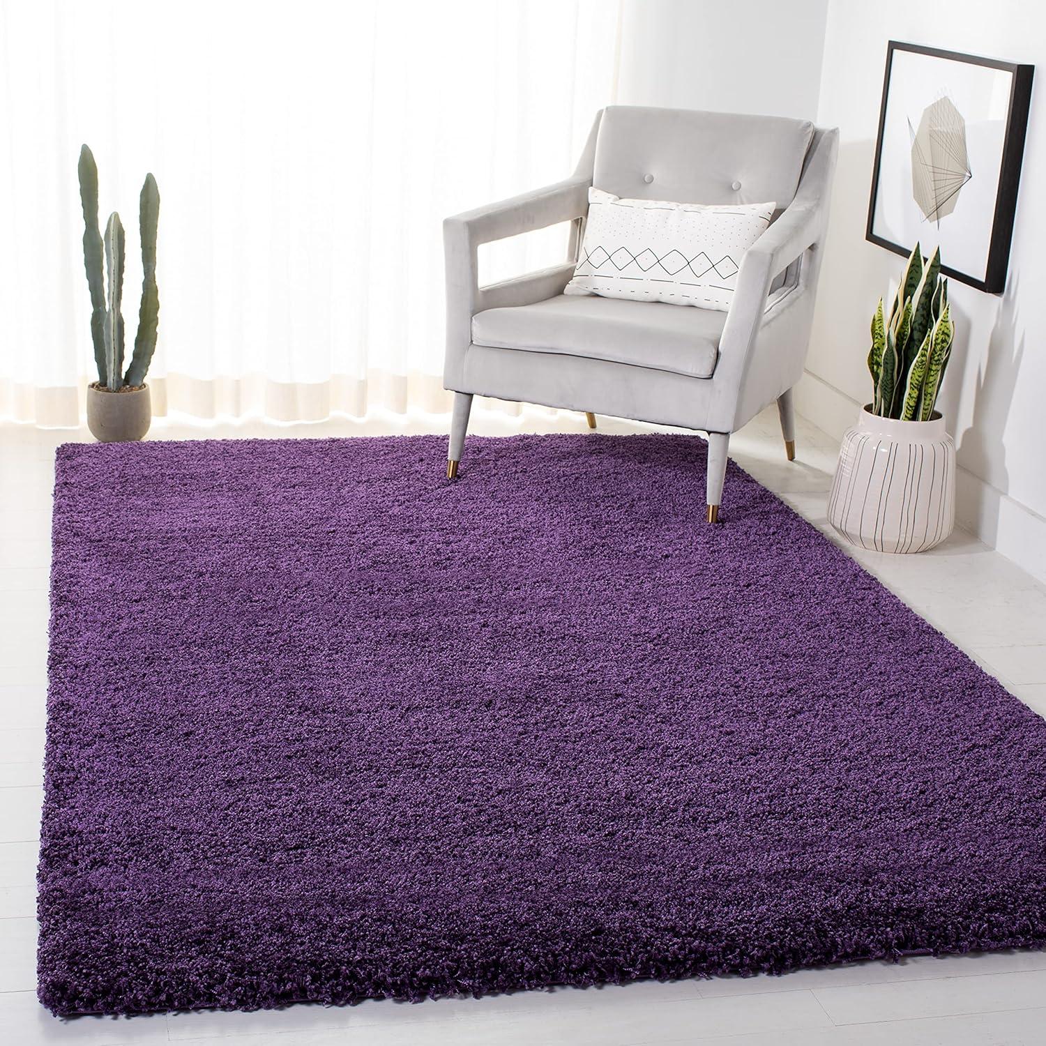image:imageSAFAVIEH Milan Shag Collection Area Rug 51 x 8 Aqua Blue Solid Design NonShedding amp Easy to Clean Plush Thick Pile Ideal for Living Room Bedroom SG1806060Purple