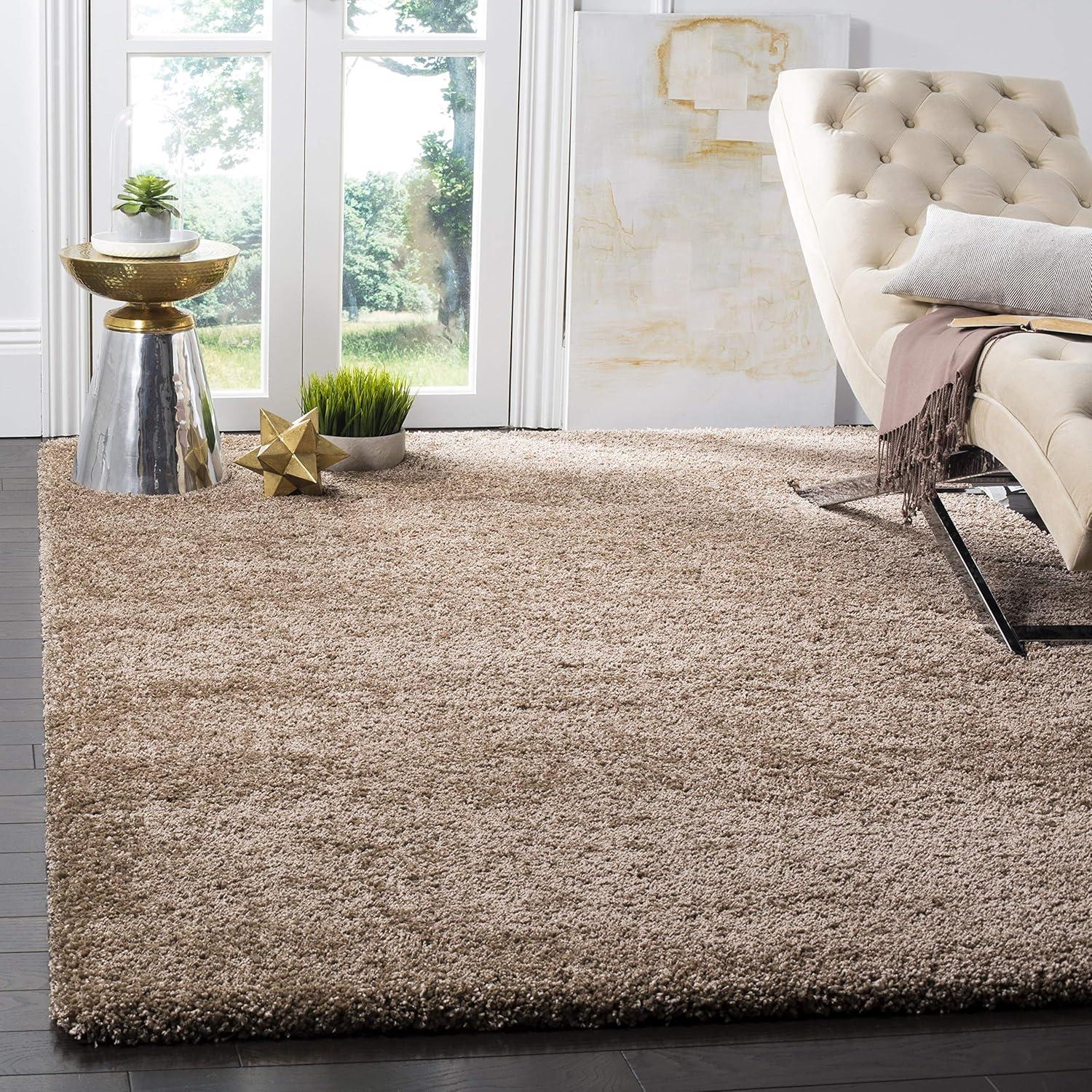 image:imageSAFAVIEH Milan Shag Collection Area Rug 51 x 8 Aqua Blue Solid Design NonShedding amp Easy to Clean Plush Thick Pile Ideal for Living Room Bedroom SG1806060Dark Beige