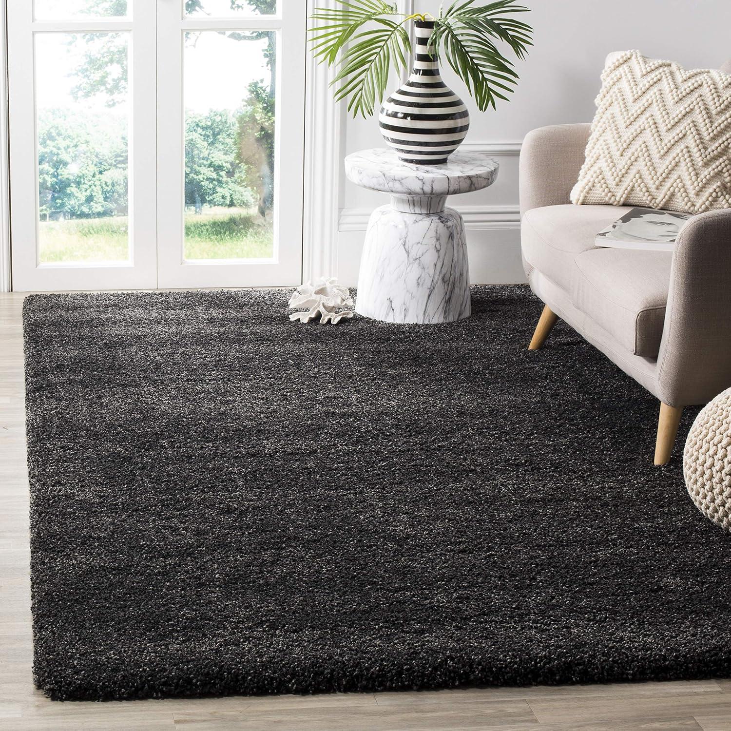image:imageSAFAVIEH Milan Shag Collection Area Rug 51 x 8 Aqua Blue Solid Design NonShedding amp Easy to Clean Plush Thick Pile Ideal for Living Room Bedroom SG1806060Dark Grey