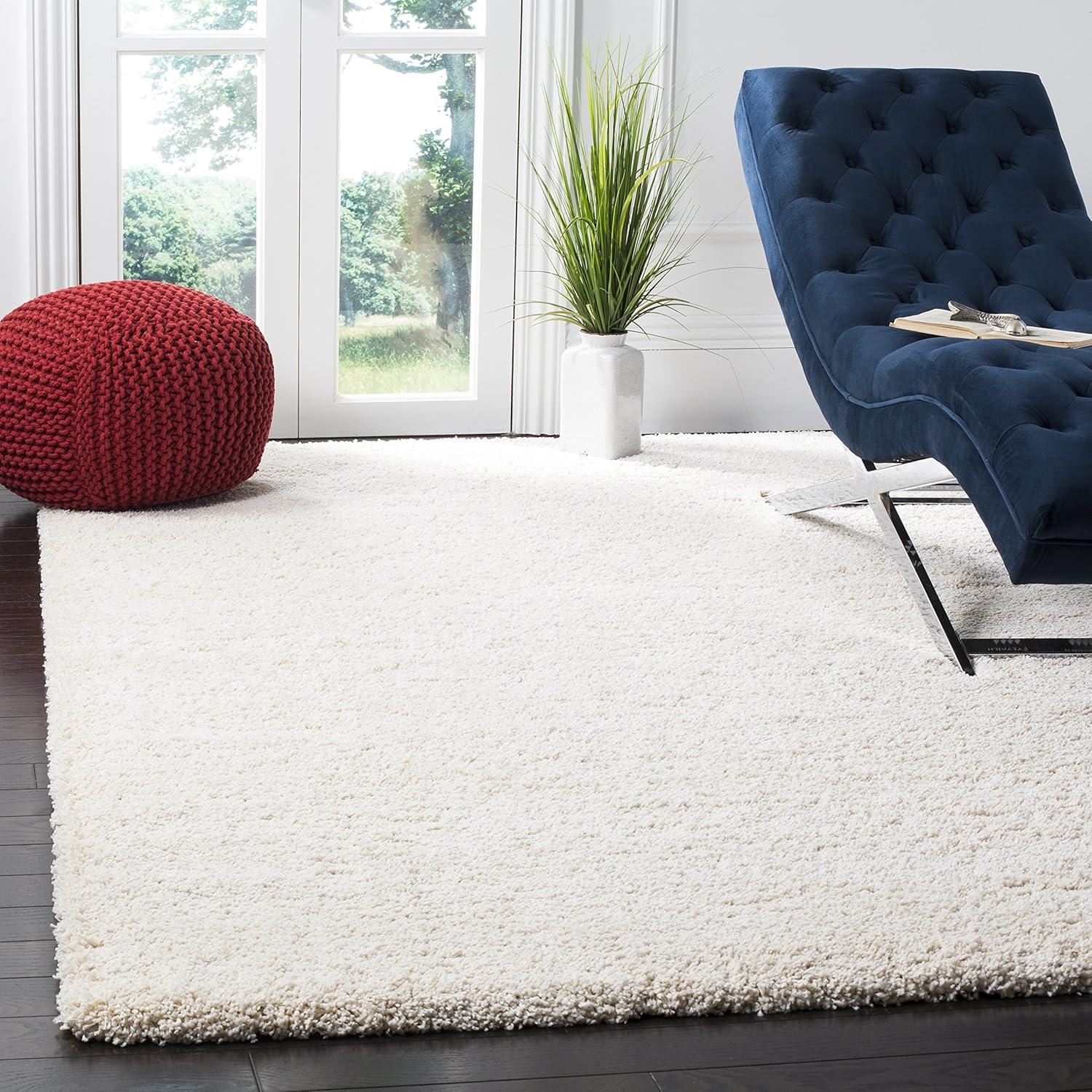 image:imageSAFAVIEH Milan Shag Collection Area Rug 51 x 8 Aqua Blue Solid Design NonShedding amp Easy to Clean Plush Thick Pile Ideal for Living Room Bedroom SG1806060Ivory