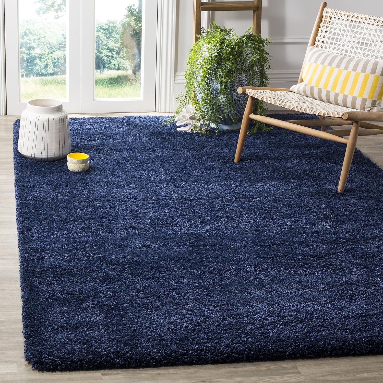 image:imageSAFAVIEH Milan Shag Collection Area Rug 51 x 8 Aqua Blue Solid Design NonShedding amp Easy to Clean Plush Thick Pile Ideal for Living Room Bedroom SG1806060Navy
