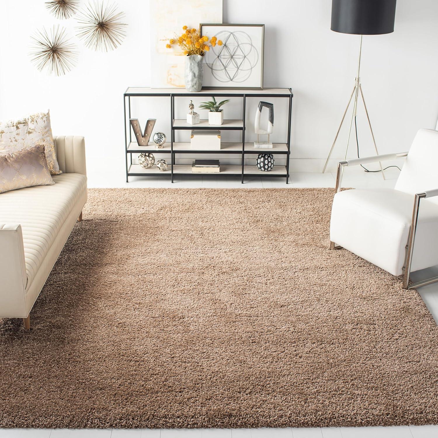 image:imageSAFAVIEH Milan Shag Collection Area Rug 51 x 8 Aqua Blue Solid Design NonShedding amp Easy to Clean Plush Thick Pile Ideal for Living Room Bedroom SG1806060Dark Beige