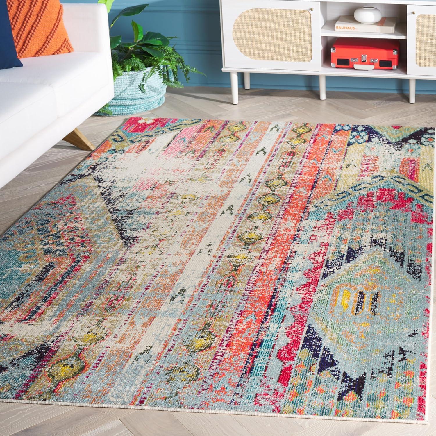 image:imageSAFAVIEH Monaco Collection Area Rug 51 x 77 Multi Boho Chic Tribal Distressed Design NonShedding amp Easy Care Ideal for High Traffic Areas in Living Room Bedroom MNC222FMulti Color
