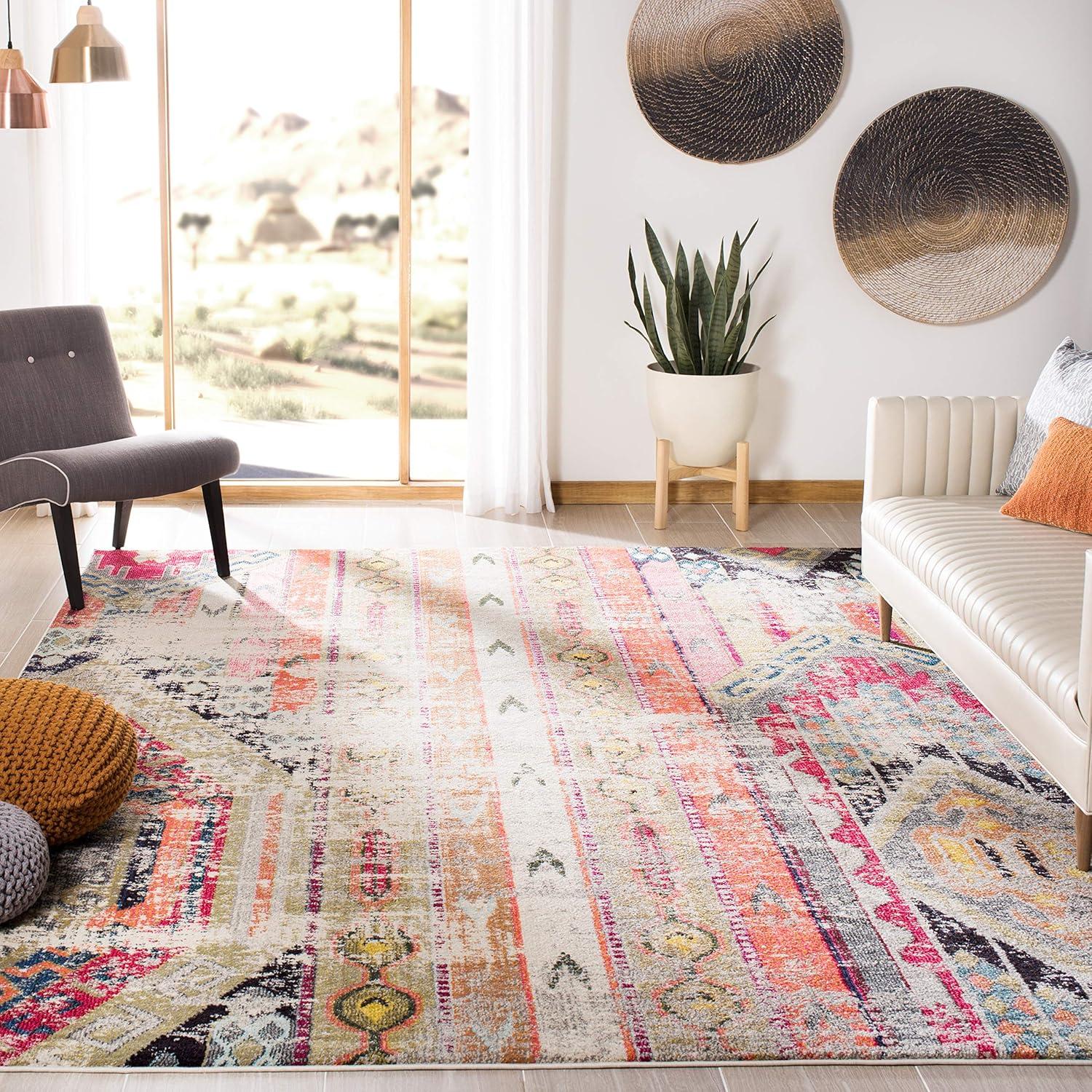 image:imageSAFAVIEH Monaco Collection Area Rug 51 x 77 Multi Boho Chic Tribal Distressed Design NonShedding amp Easy Care Ideal for High Traffic Areas in Living Room Bedroom MNC222FLight GreyMulti
