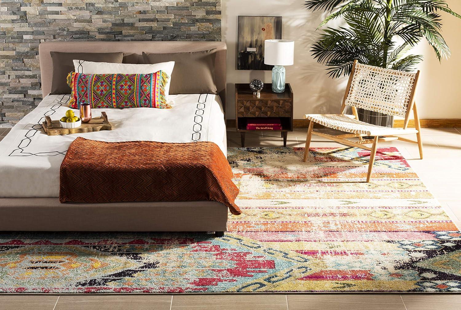 image:imageSAFAVIEH Monaco Collection Area Rug 51 x 77 Multi Boho Chic Tribal Distressed Design NonShedding amp Easy Care Ideal for High Traffic Areas in Living Room Bedroom MNC222FMulti Color