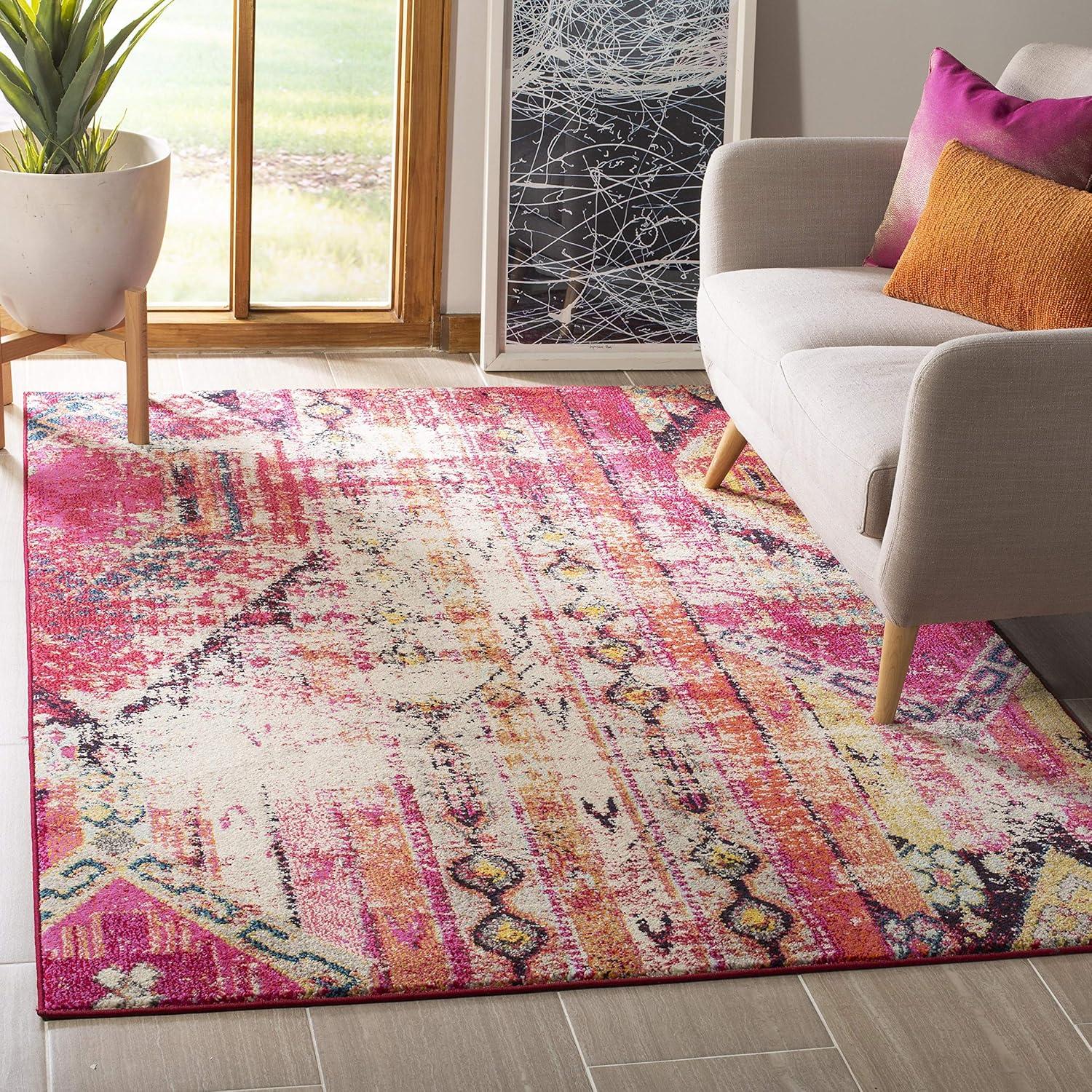 image:imageSAFAVIEH Monaco Collection Area Rug 51 x 77 Multi Boho Chic Tribal Distressed Design NonShedding amp Easy Care Ideal for High Traffic Areas in Living Room Bedroom MNC222FMagentaMulti