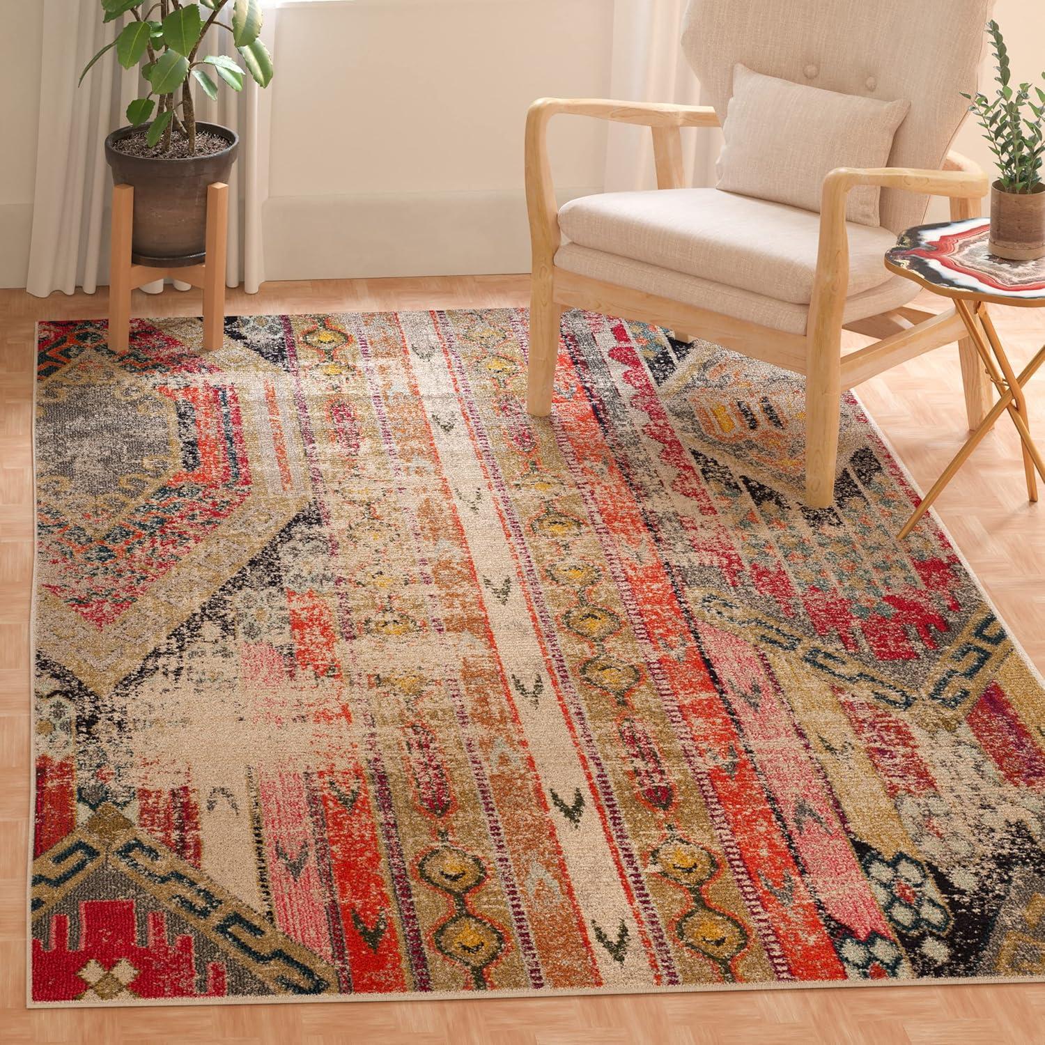 image:imageSAFAVIEH Monaco Collection Area Rug 51 x 77 Multi Boho Chic Tribal Distressed Design NonShedding amp Easy Care Ideal for High Traffic Areas in Living Room Bedroom MNC222FLight GreyMulti