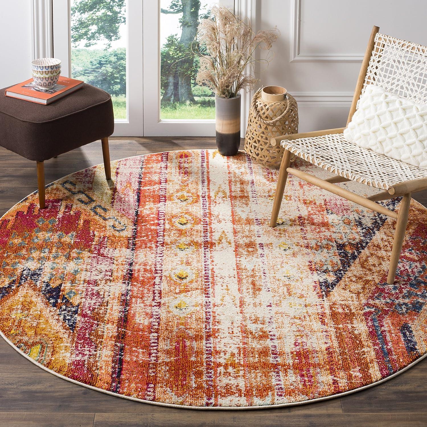 image:imageSAFAVIEH Monaco Collection Area Rug 51 x 77 Multi Boho Chic Tribal Distressed Design NonShedding amp Easy Care Ideal for High Traffic Areas in Living Room Bedroom MNC222FOrangeMulti