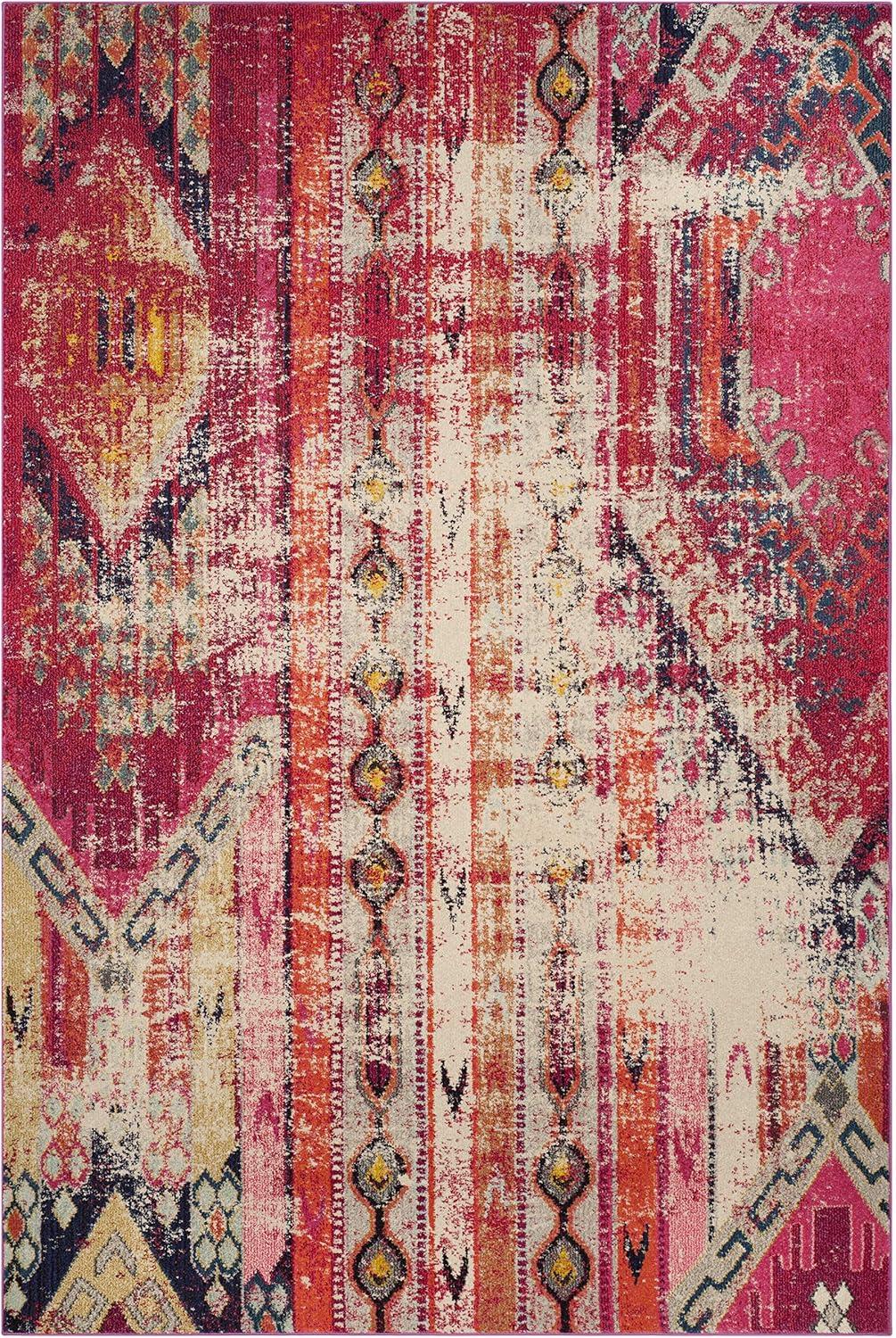image:imageSAFAVIEH Monaco Collection Area Rug 51 x 77 Multi Boho Chic Tribal Distressed Design NonShedding amp Easy Care Ideal for High Traffic Areas in Living Room Bedroom MNC222FMagentaMulti