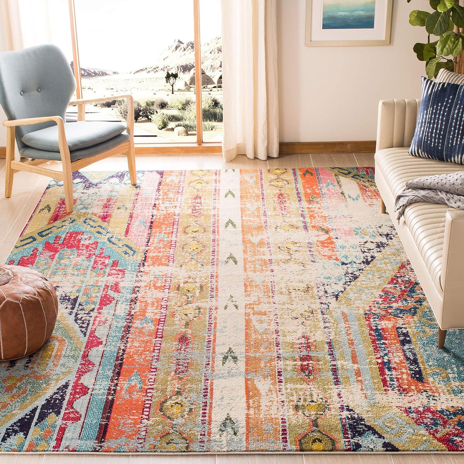 image:imageSAFAVIEH Monaco Collection Area Rug 51 x 77 Multi Boho Chic Tribal Distressed Design NonShedding amp Easy Care Ideal for High Traffic Areas in Living Room Bedroom MNC222FMulti Color