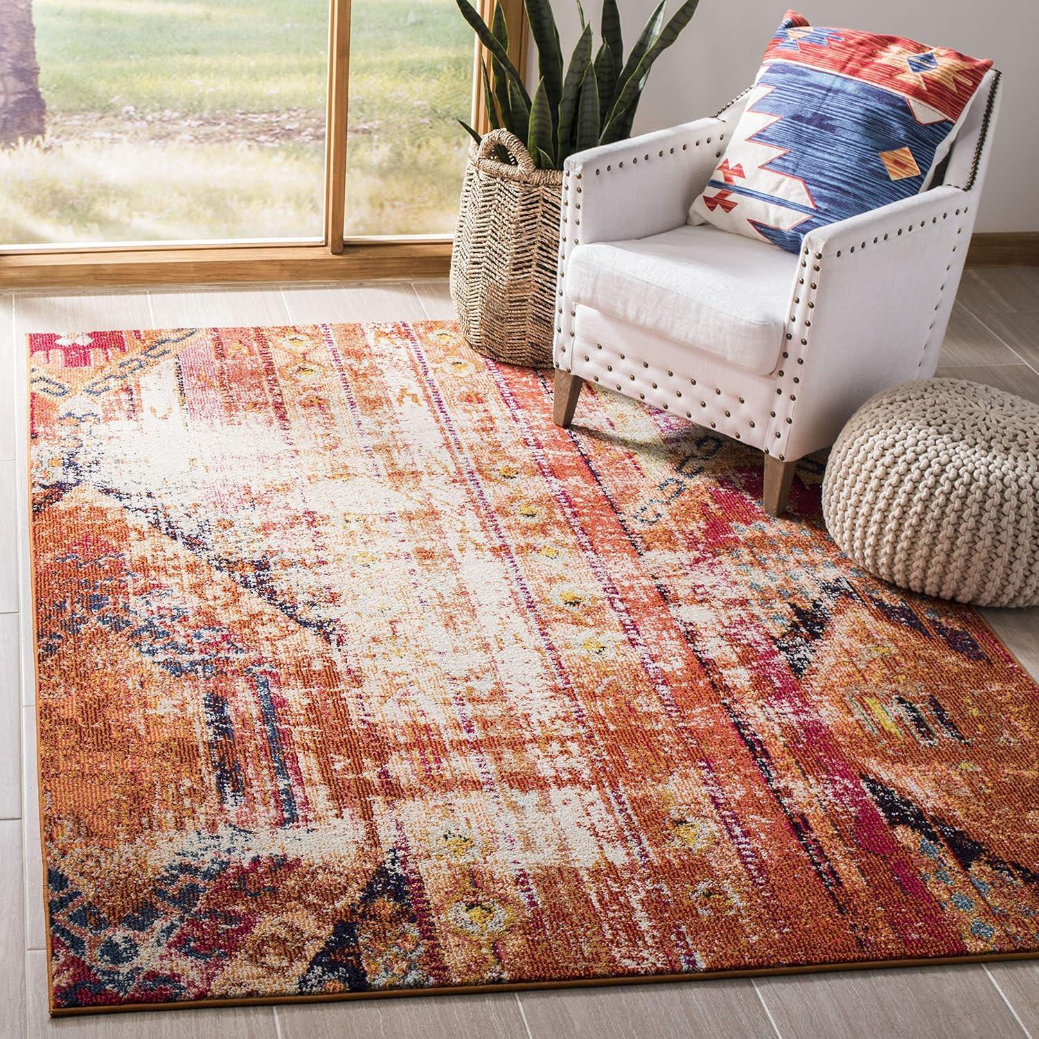 image:imageSAFAVIEH Monaco Collection Area Rug 51 x 77 Multi Boho Chic Tribal Distressed Design NonShedding amp Easy Care Ideal for High Traffic Areas in Living Room Bedroom MNC222FOrangeMulti