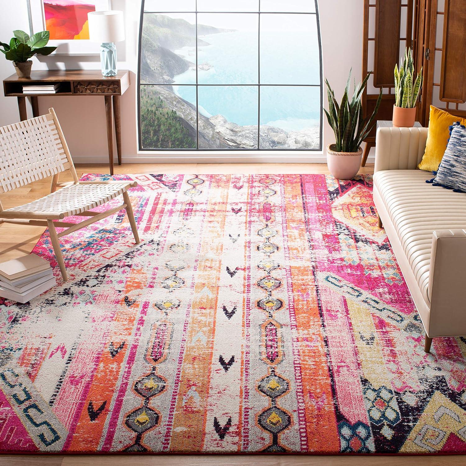 image:imageSAFAVIEH Monaco Collection Area Rug 51 x 77 Multi Boho Chic Tribal Distressed Design NonShedding amp Easy Care Ideal for High Traffic Areas in Living Room Bedroom MNC222FMagentaMulti