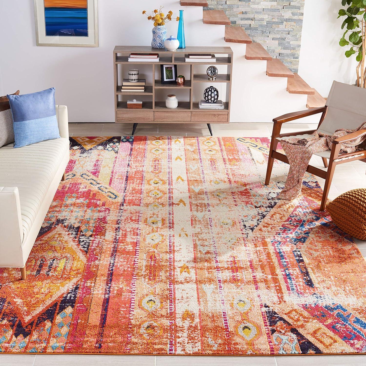 image:imageSAFAVIEH Monaco Collection Area Rug 51 x 77 Multi Boho Chic Tribal Distressed Design NonShedding amp Easy Care Ideal for High Traffic Areas in Living Room Bedroom MNC222FOrangeMulti