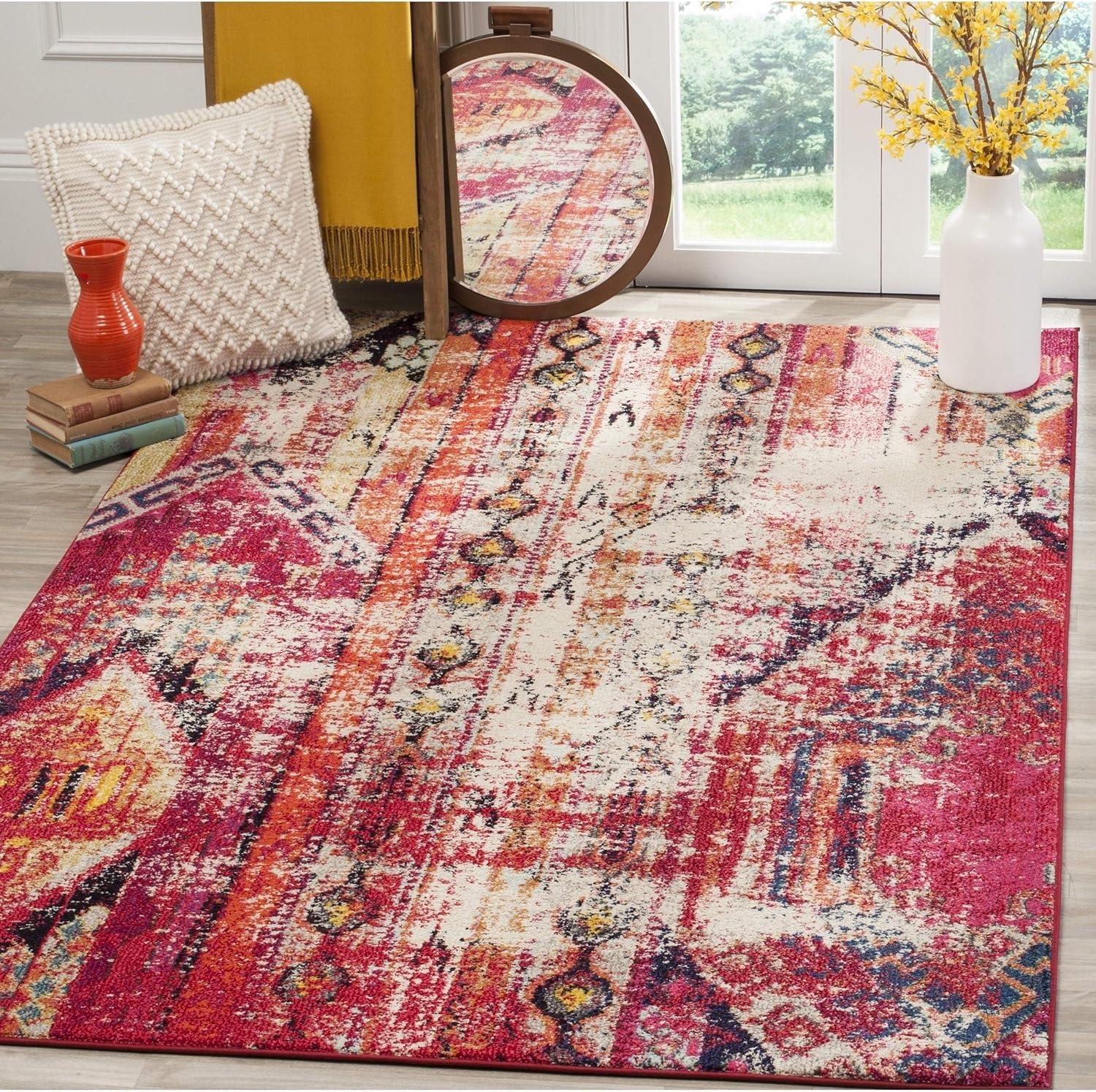 image:imageSAFAVIEH Monaco Collection Area Rug 51 x 77 Multi Boho Chic Tribal Distressed Design NonShedding amp Easy Care Ideal for High Traffic Areas in Living Room Bedroom MNC222FMagentaMulti