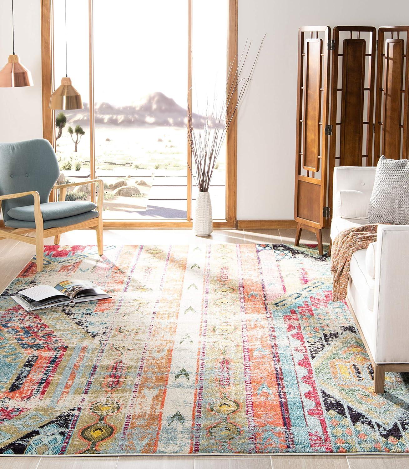 image:imageSAFAVIEH Monaco Collection Area Rug 51 x 77 Multi Boho Chic Tribal Distressed Design NonShedding amp Easy Care Ideal for High Traffic Areas in Living Room Bedroom MNC222FMulti Color