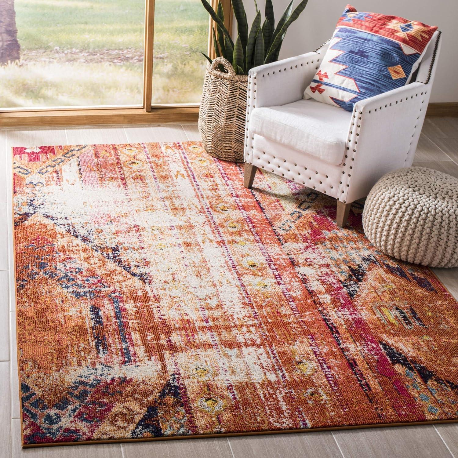 image:imageSAFAVIEH Monaco Collection Area Rug 51 x 77 Multi Boho Chic Tribal Distressed Design NonShedding amp Easy Care Ideal for High Traffic Areas in Living Room Bedroom MNC222FOrangeMulti