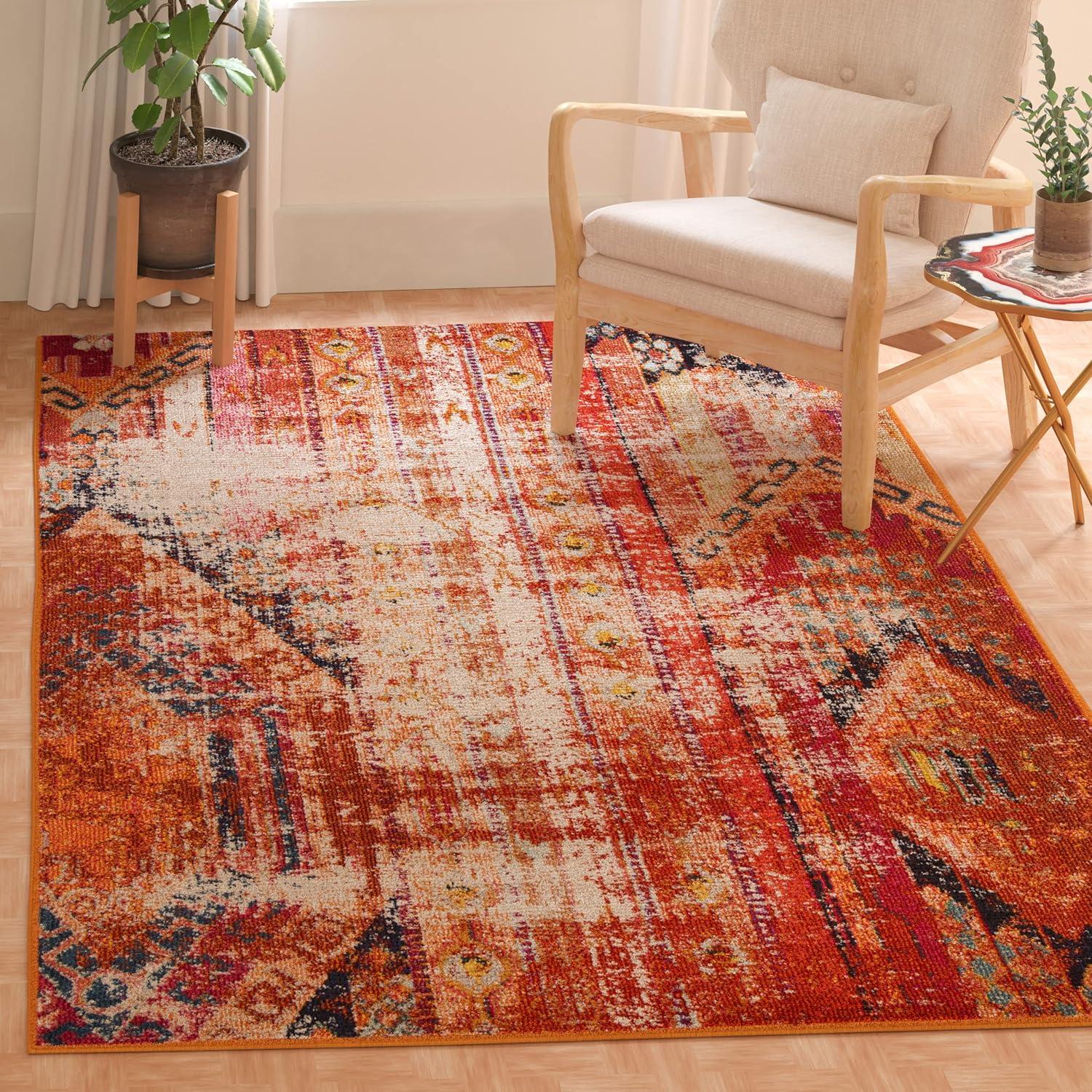 image:imageSAFAVIEH Monaco Collection Area Rug 51 x 77 Multi Boho Chic Tribal Distressed Design NonShedding amp Easy Care Ideal for High Traffic Areas in Living Room Bedroom MNC222FOrangeMulti