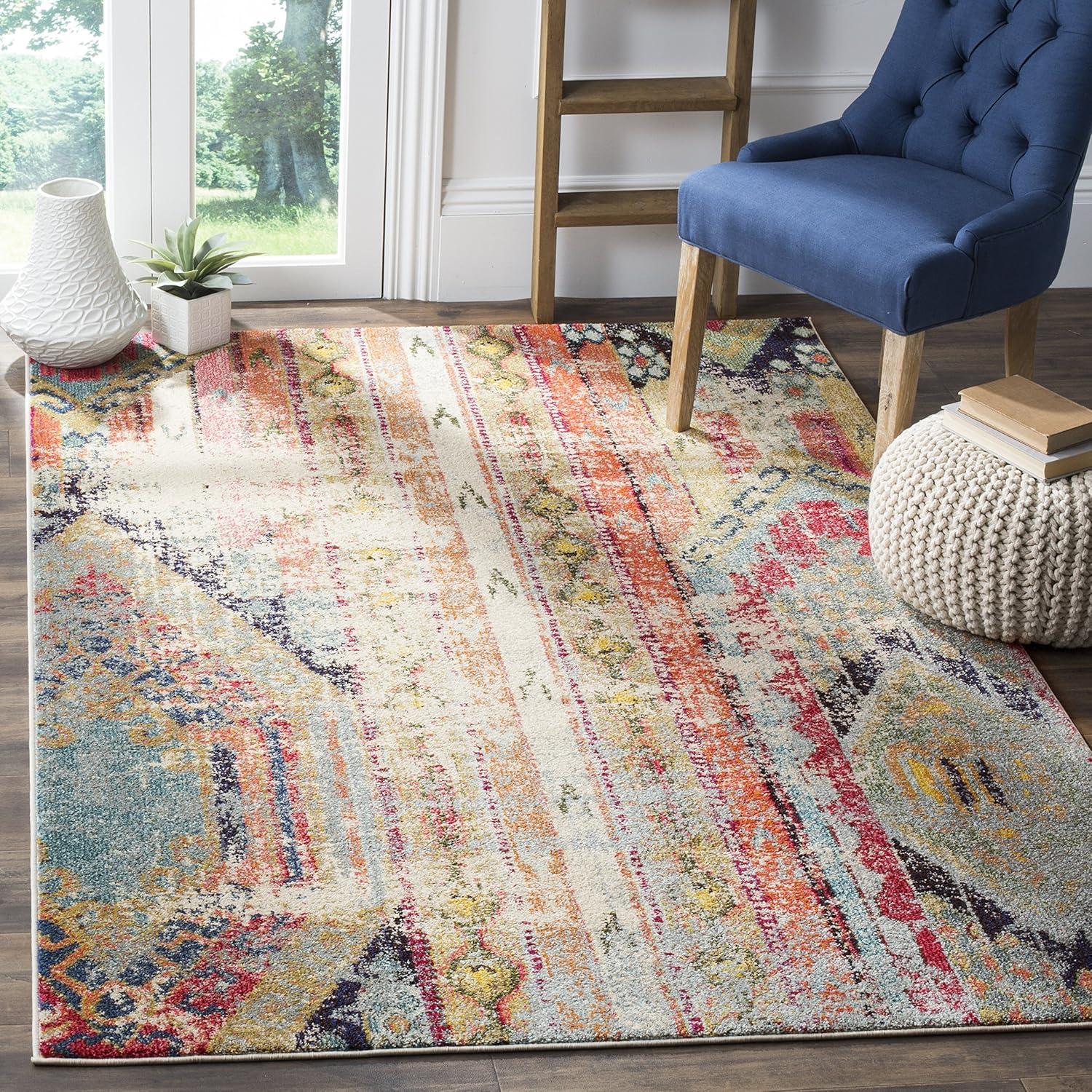 image:imageSAFAVIEH Monaco Collection Area Rug 51 x 77 Multi Boho Chic Tribal Distressed Design NonShedding amp Easy Care Ideal for High Traffic Areas in Living Room Bedroom MNC222FMulti Color
