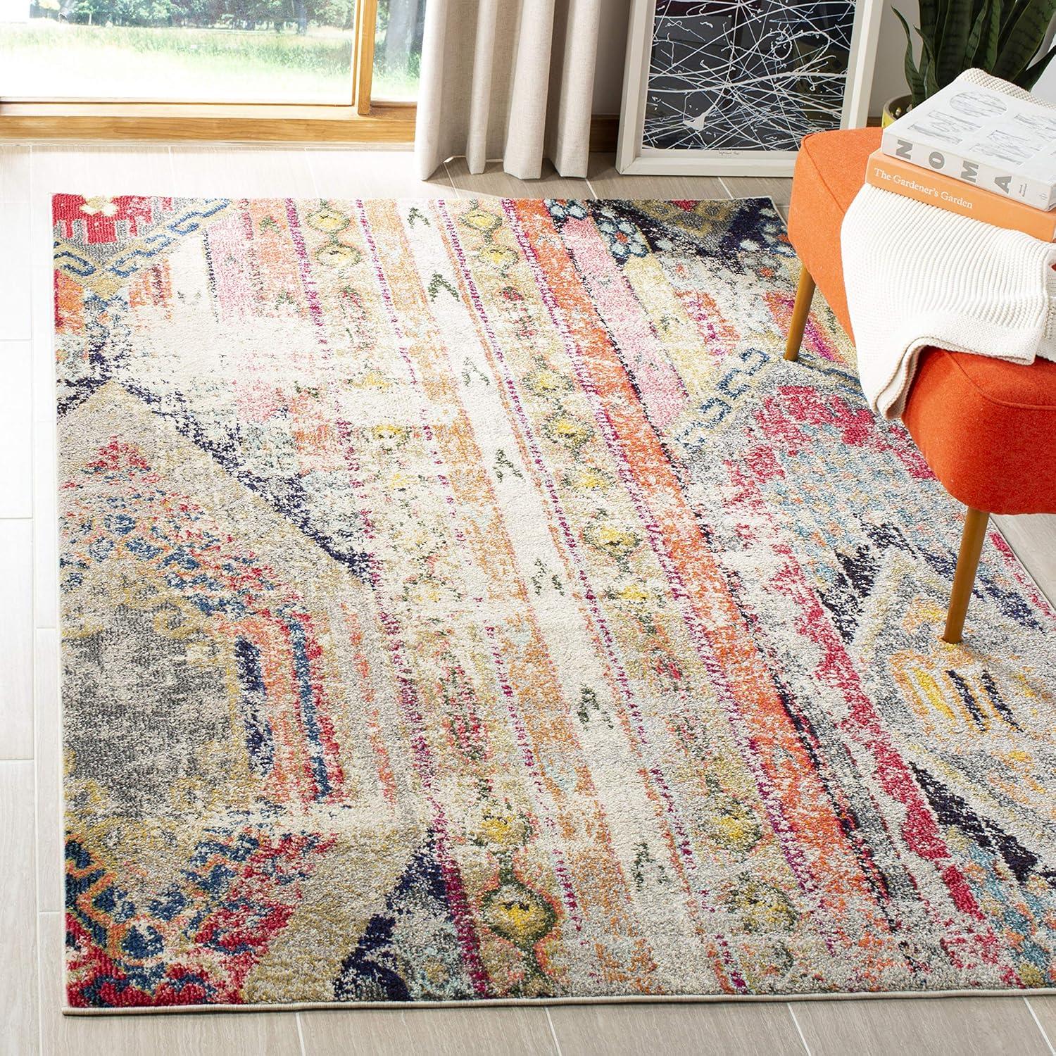 image:imageSAFAVIEH Monaco Collection Area Rug 51 x 77 Multi Boho Chic Tribal Distressed Design NonShedding amp Easy Care Ideal for High Traffic Areas in Living Room Bedroom MNC222FLight GreyMulti