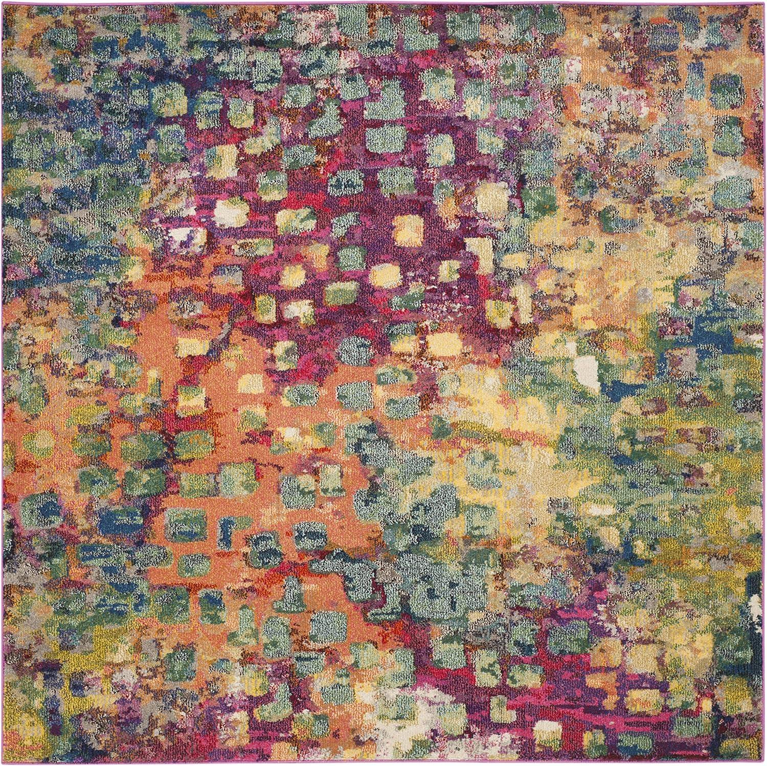 image:imageSAFAVIEH Monaco Collection Area Rug 8 x 10 Pink amp Multi Boho Chic Abstract Watercolor Design NonShedding amp Easy Care Ideal for High Traffic Areas in Living Room Bedroom MNC225DPinkMulti