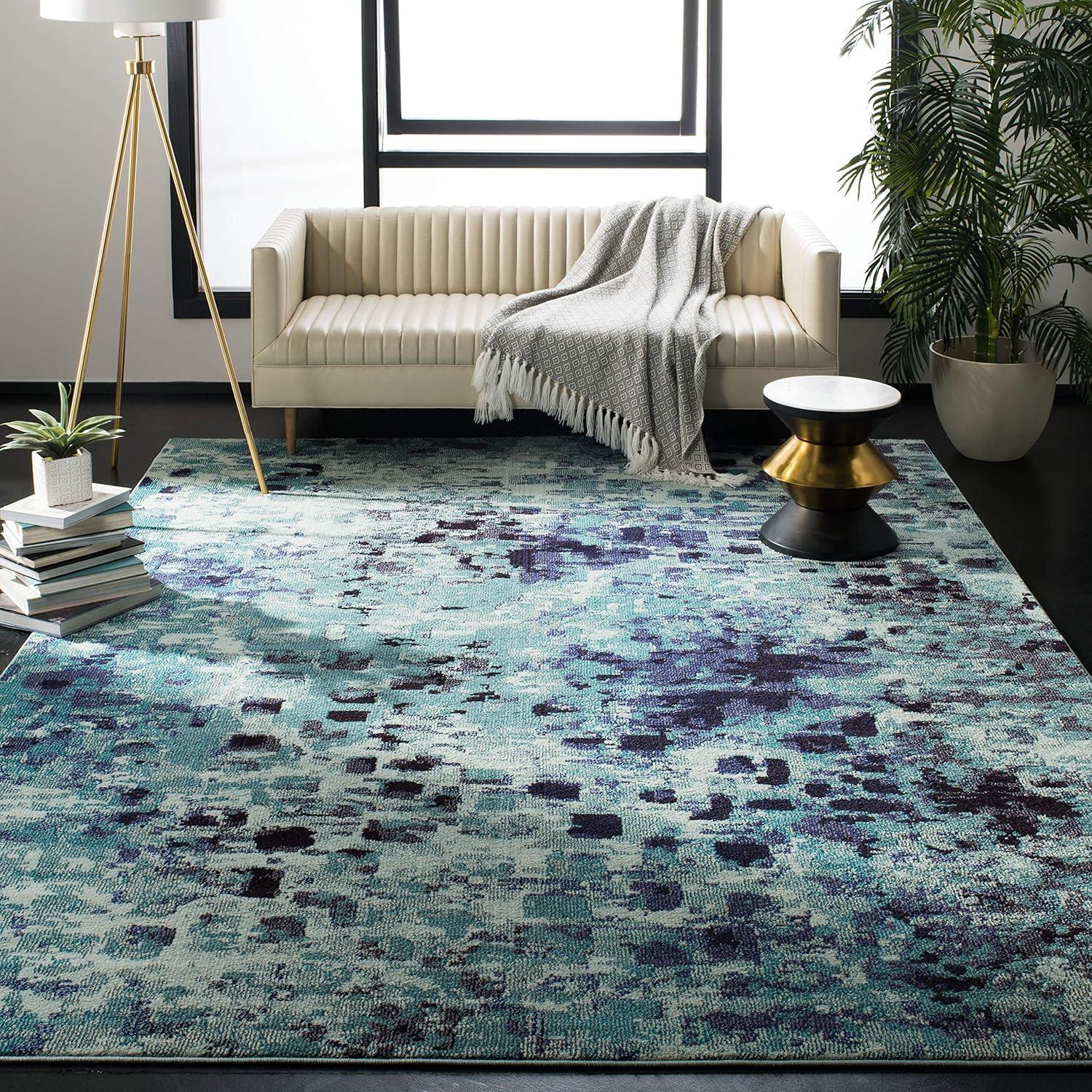 image:imageSAFAVIEH Monaco Collection Area Rug 8 x 10 Pink amp Multi Boho Chic Abstract Watercolor Design NonShedding amp Easy Care Ideal for High Traffic Areas in Living Room Bedroom MNC225DLight BlueMulti