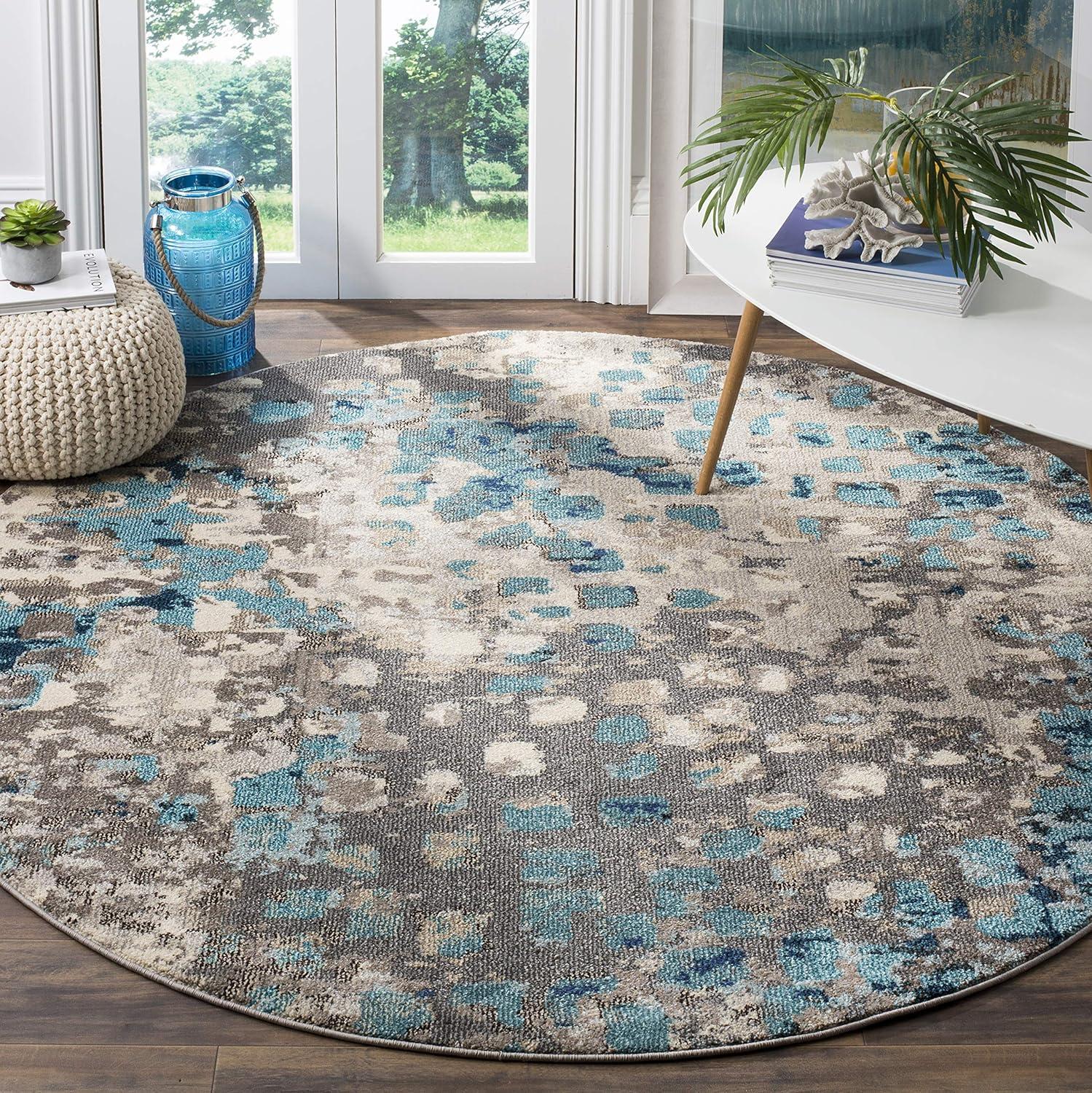 image:imageSAFAVIEH Monaco Collection Area Rug 8 x 10 Pink amp Multi Boho Chic Abstract Watercolor Design NonShedding amp Easy Care Ideal for High Traffic Areas in Living Room Bedroom MNC225DGreyLight Blue