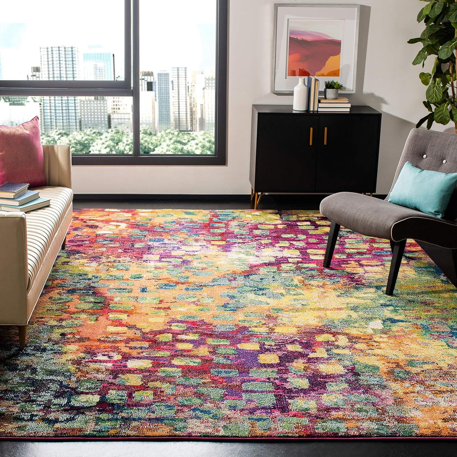 image:imageSAFAVIEH Monaco Collection Area Rug 8 x 10 Pink amp Multi Boho Chic Abstract Watercolor Design NonShedding amp Easy Care Ideal for High Traffic Areas in Living Room Bedroom MNC225DPinkMulti