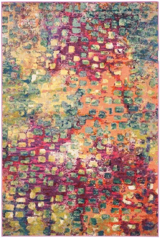 image:imageSAFAVIEH Monaco Collection Area Rug 8 x 10 Pink amp Multi Boho Chic Abstract Watercolor Design NonShedding amp Easy Care Ideal for High Traffic Areas in Living Room Bedroom MNC225DPinkMulti