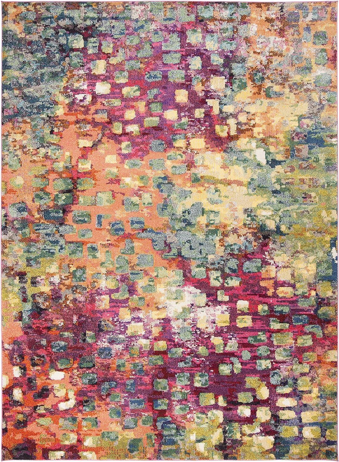 image:imageSAFAVIEH Monaco Collection Area Rug 8 x 10 Pink amp Multi Boho Chic Abstract Watercolor Design NonShedding amp Easy Care Ideal for High Traffic Areas in Living Room Bedroom MNC225DPinkMulti