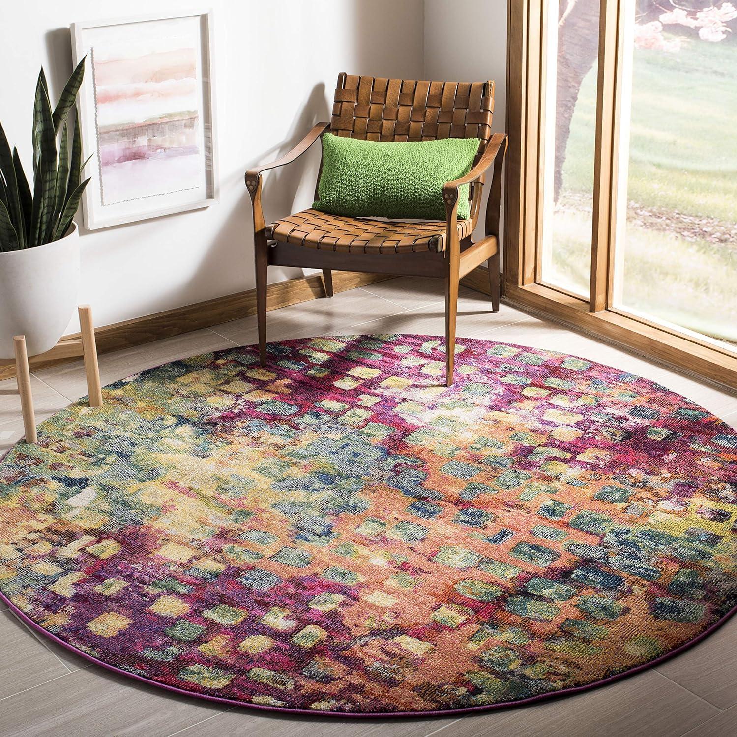 image:imageSAFAVIEH Monaco Collection Area Rug 8 x 10 Pink amp Multi Boho Chic Abstract Watercolor Design NonShedding amp Easy Care Ideal for High Traffic Areas in Living Room Bedroom MNC225DPinkMulti