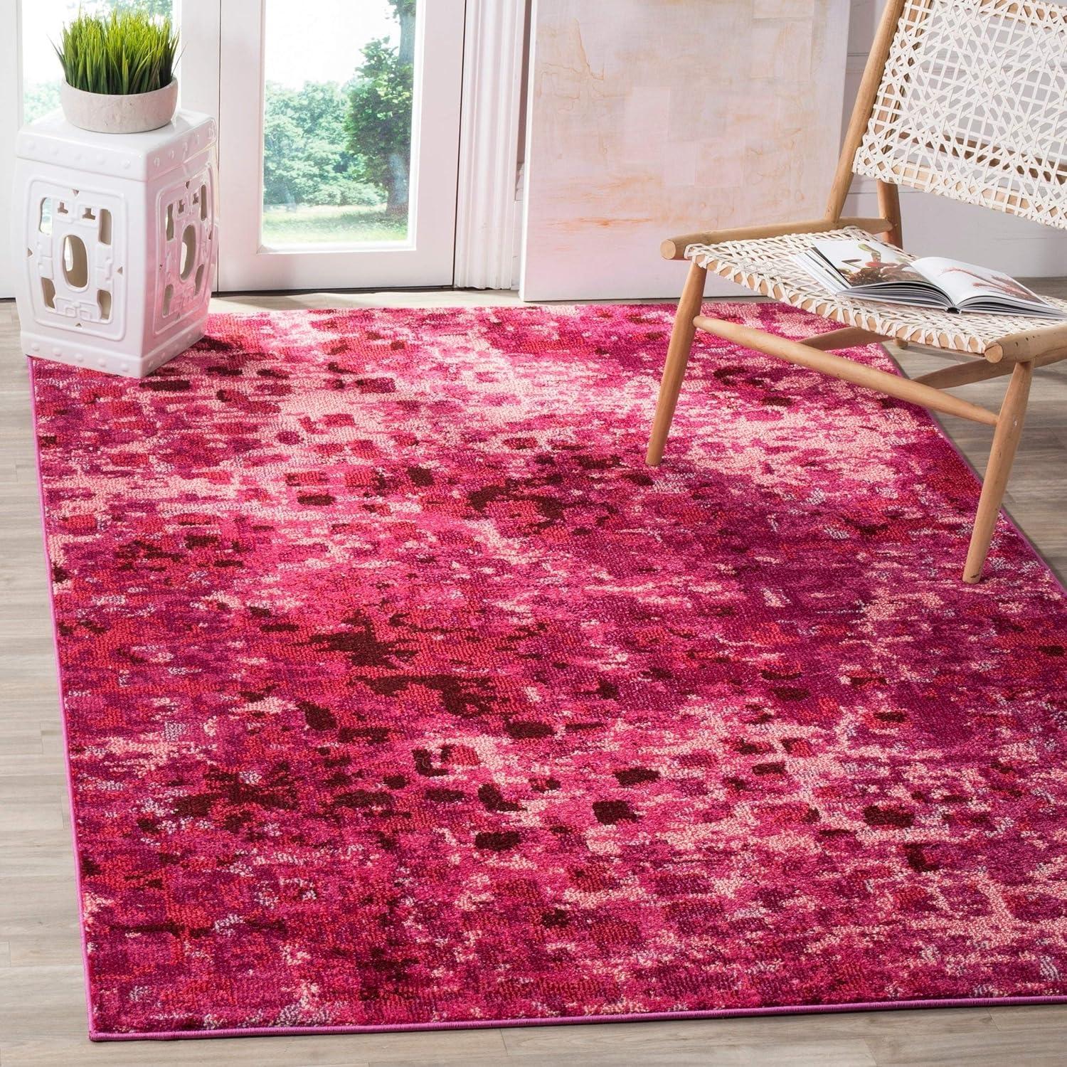 image:imageSAFAVIEH Monaco Collection Area Rug 8 x 10 Pink amp Multi Boho Chic Abstract Watercolor Design NonShedding amp Easy Care Ideal for High Traffic Areas in Living Room Bedroom MNC225DFuchsia