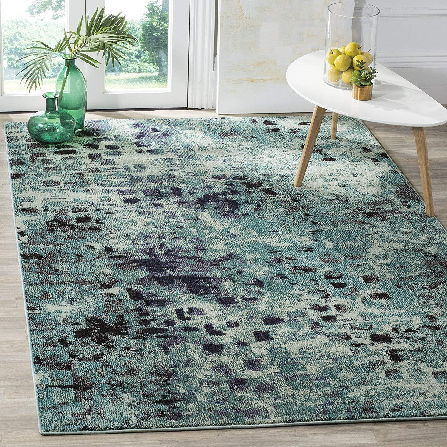 image:imageSAFAVIEH Monaco Collection Area Rug 8 x 10 Pink amp Multi Boho Chic Abstract Watercolor Design NonShedding amp Easy Care Ideal for High Traffic Areas in Living Room Bedroom MNC225DLight BlueMulti