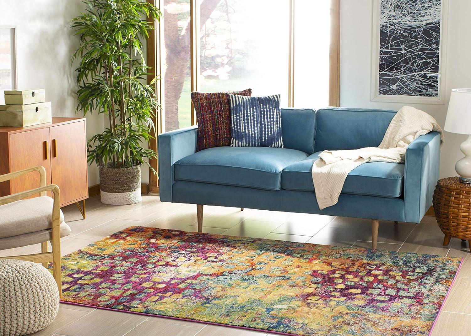image:imageSAFAVIEH Monaco Collection Area Rug 8 x 10 Pink amp Multi Boho Chic Abstract Watercolor Design NonShedding amp Easy Care Ideal for High Traffic Areas in Living Room Bedroom MNC225DPinkMulti