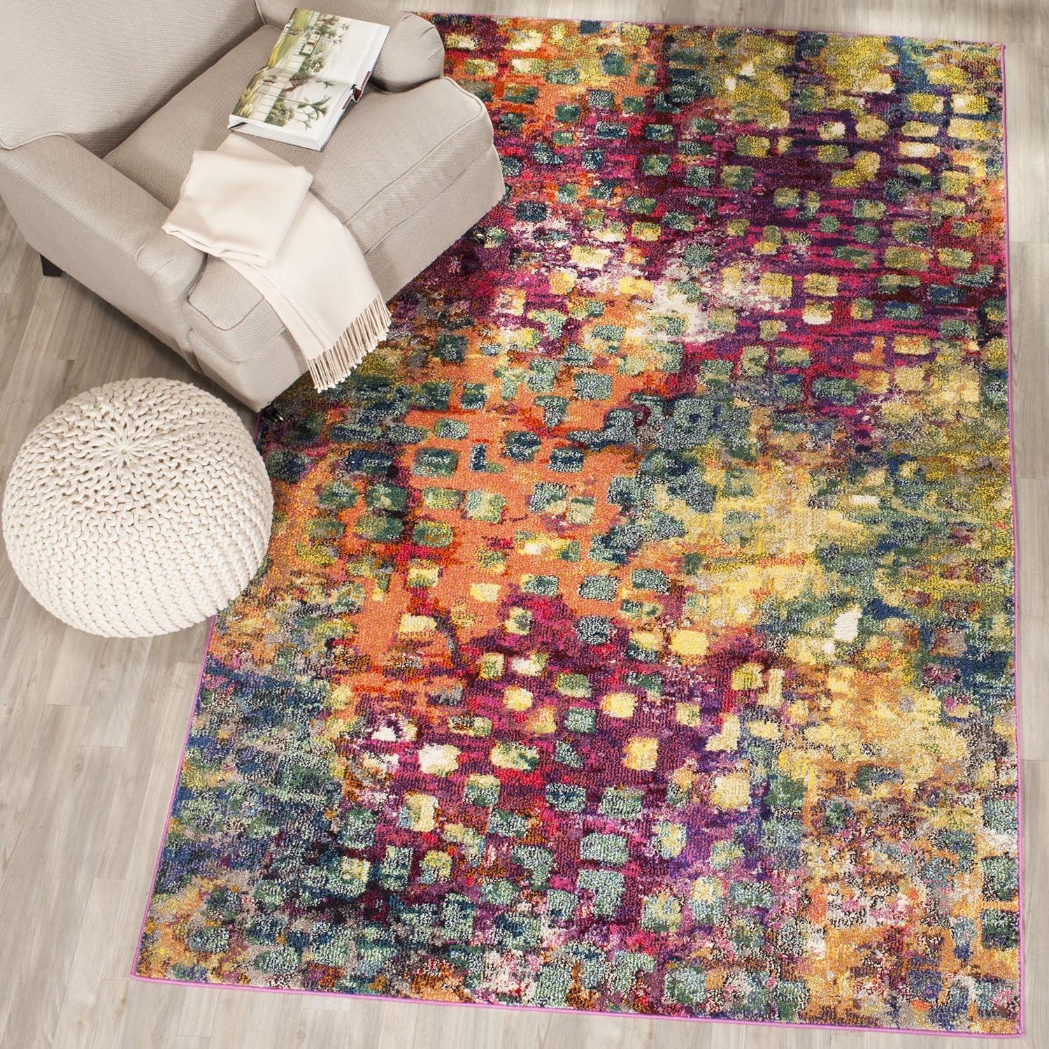 image:imageSAFAVIEH Monaco Collection Area Rug 8 x 10 Pink amp Multi Boho Chic Abstract Watercolor Design NonShedding amp Easy Care Ideal for High Traffic Areas in Living Room Bedroom MNC225DPinkMulti