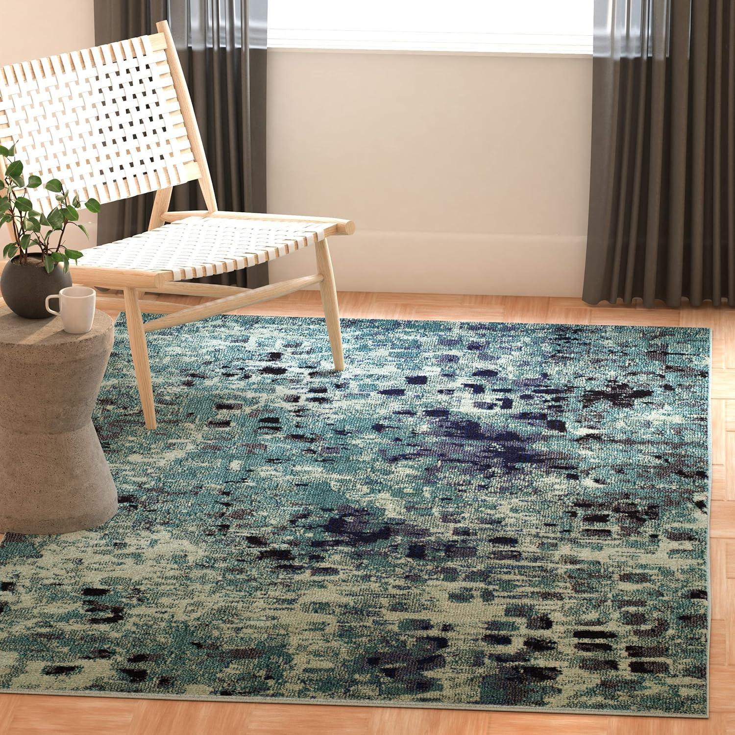 image:imageSAFAVIEH Monaco Collection Area Rug 8 x 10 Pink amp Multi Boho Chic Abstract Watercolor Design NonShedding amp Easy Care Ideal for High Traffic Areas in Living Room Bedroom MNC225DLight BlueMulti